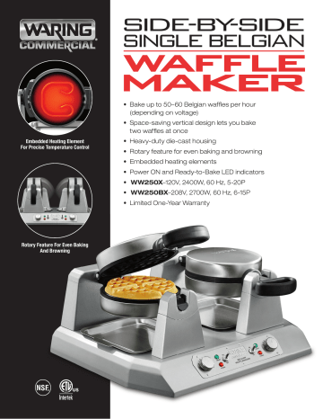 Waring WMB400X Mini Belgian Waffle Maker - 120V, 1200W