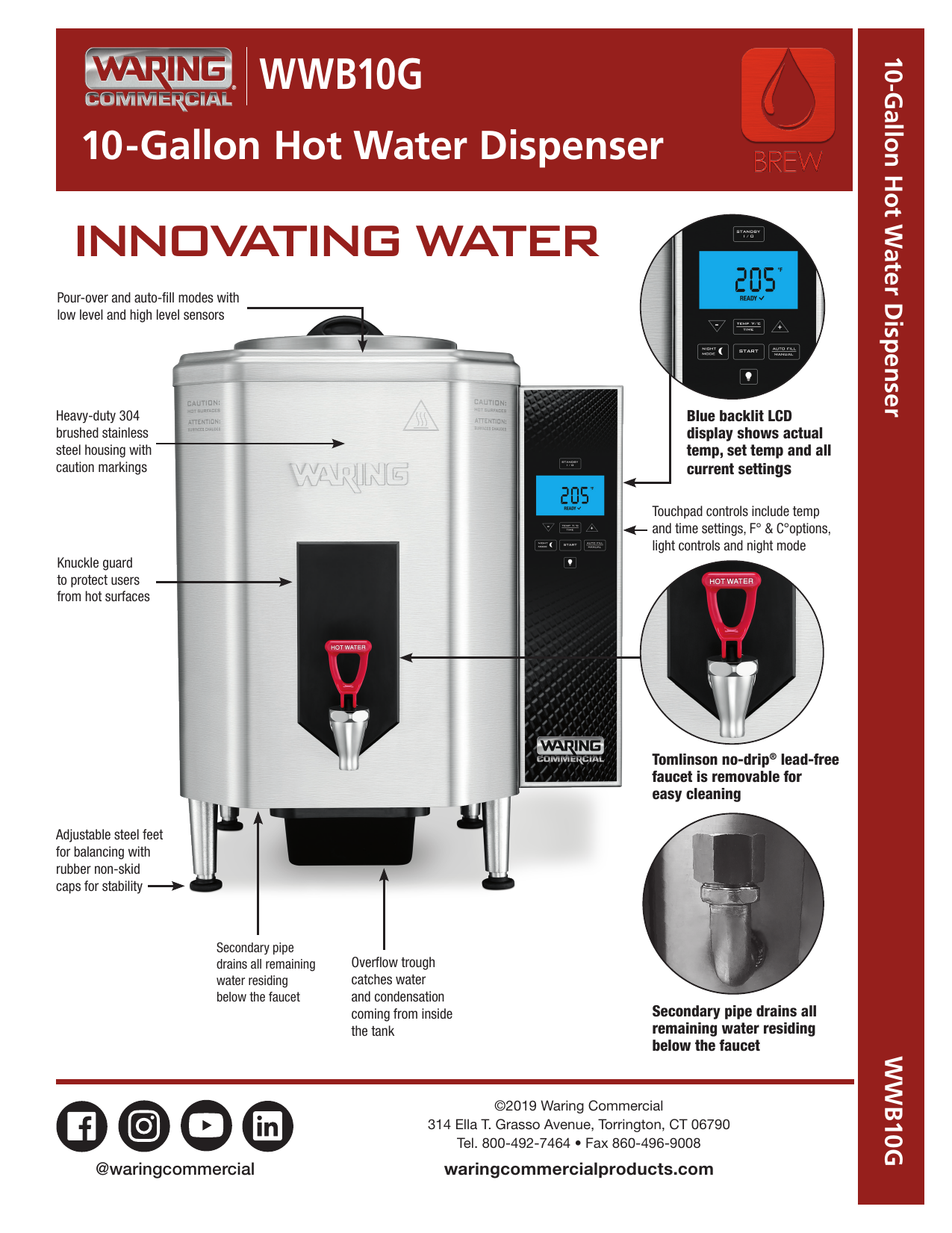 Waring WWB10G 10Gallon Hot Water Dispenser Spec Sheet Manualzz