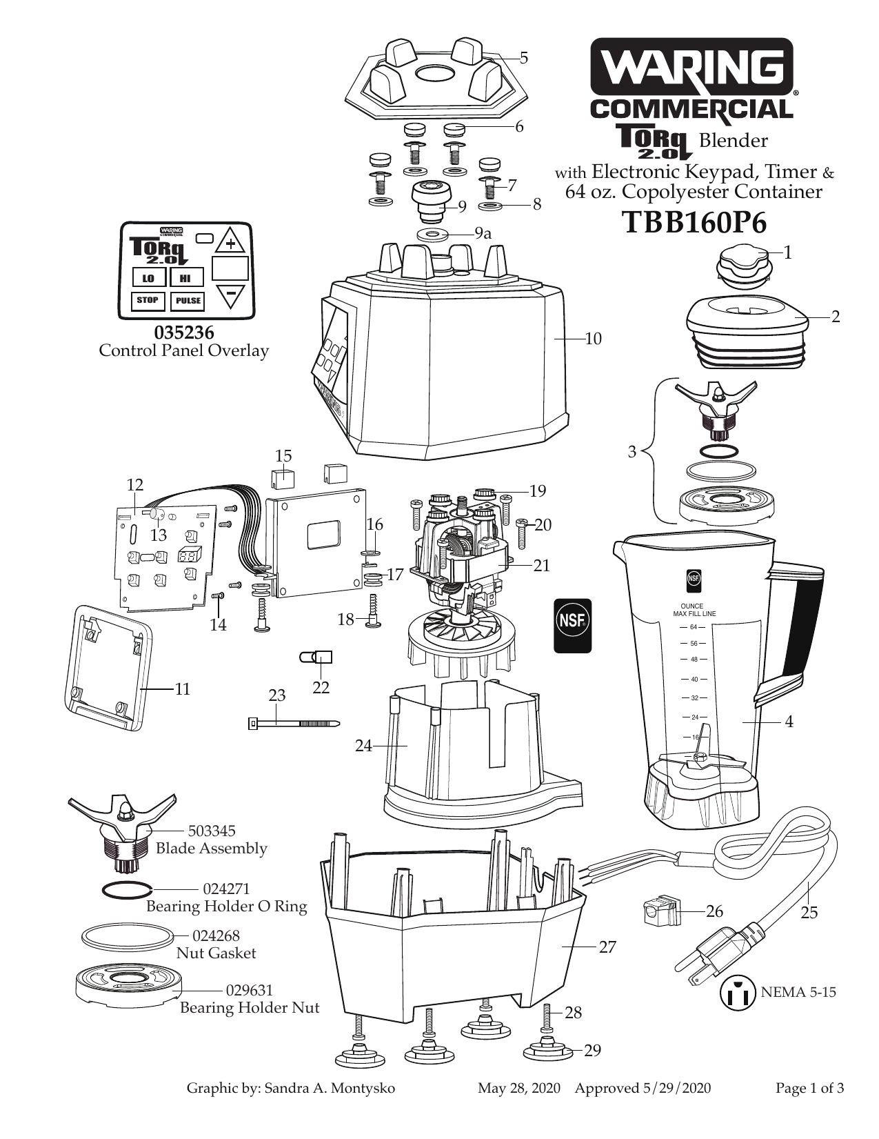 Waring TBB160P6 Torq 2.0 2 HP Blender Parts Diagram Manualzz