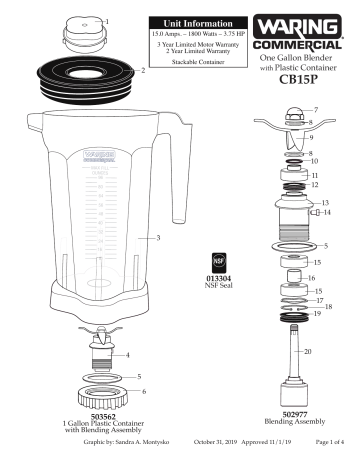 Waring CB15TP 1-Gallon Food Blender, Electronic Keypad and Timer Parts