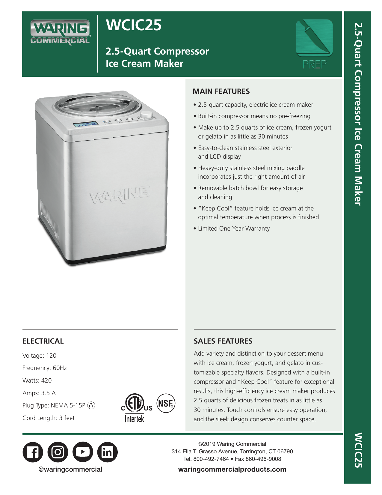 Waring WCIC25 Specification Manualzz