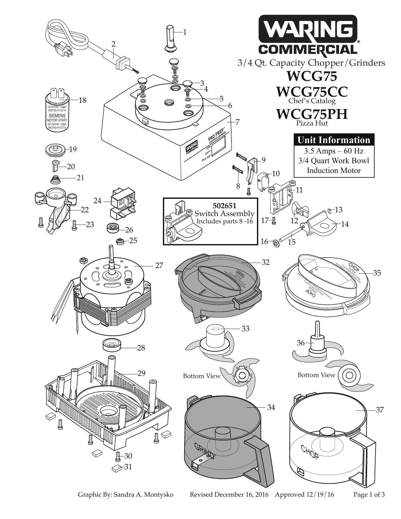 Waring WCG75 Pro Prep® Chopper Grinder Parts Diagram Manualzz