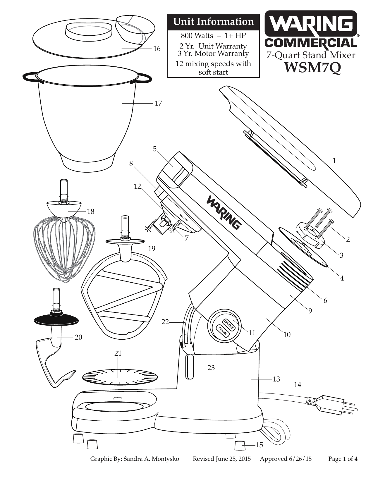 Waring WSM7Q 7Quart Stand Mixer Parts Diagram Manualzz