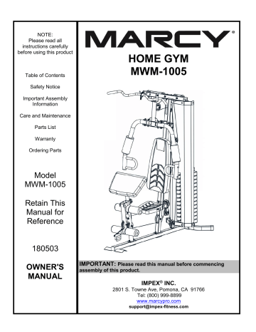 Marcy home gym outlet mwm 1005 assembly