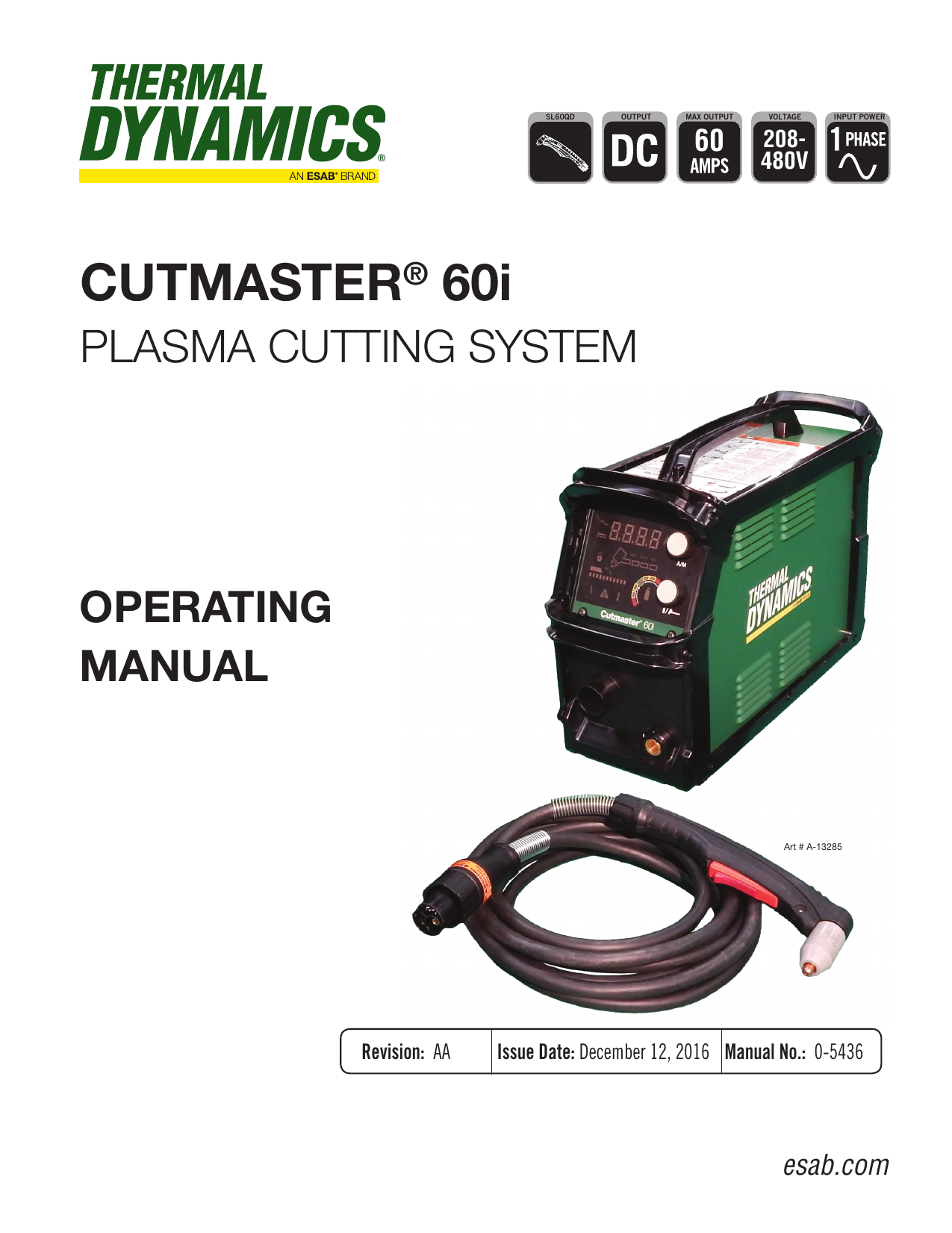 ESAB Thermal Dynamics An ESAB Brand Cutmaster 60i PLASMA CUTTING SYSTEM ...