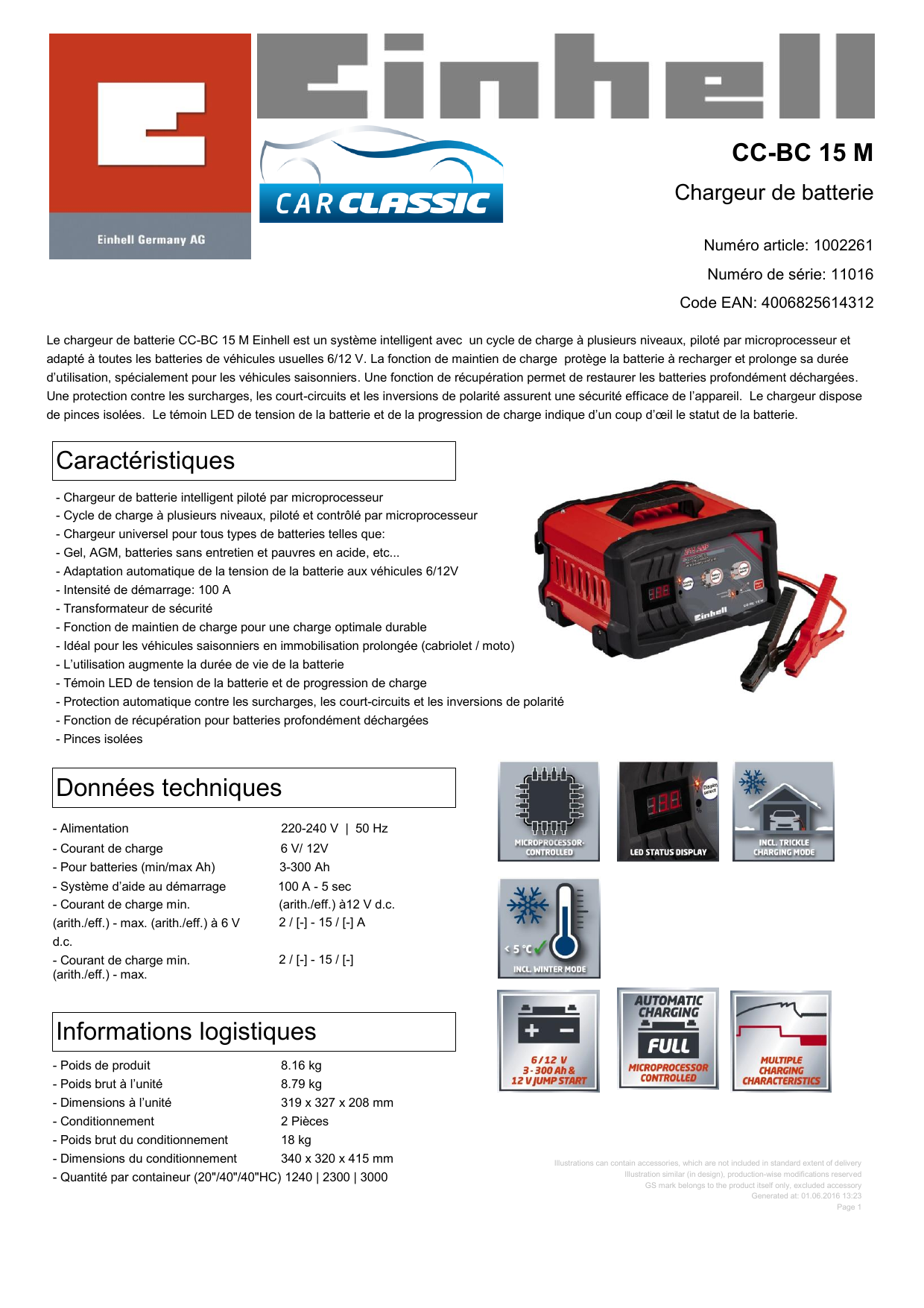 Chargeur de batterie Einhell CC-BC 5 12V pour batteries de véhicules