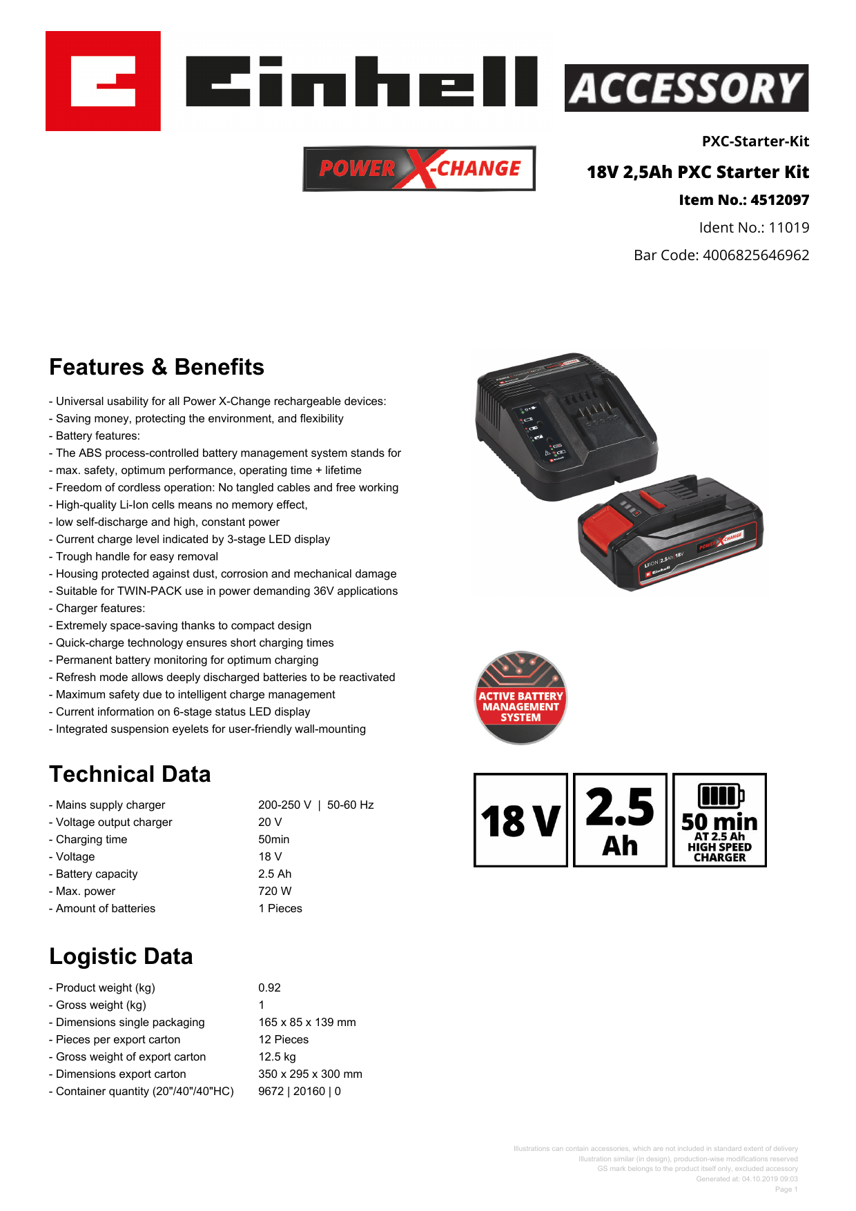 Batterie 18V 2,5 Ah Power X-Change EINHELL