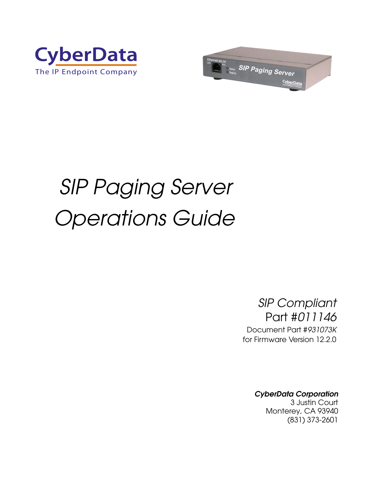 Cyberdata 011146 SIP Paging Server With Bell Scheduler Operations Guide ...