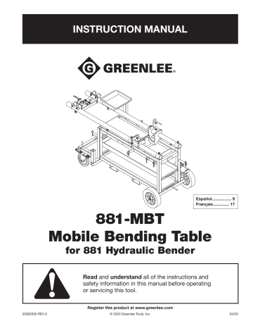 Greenlee 881 Mobile Bending Table Operator's Manual | Manualzz