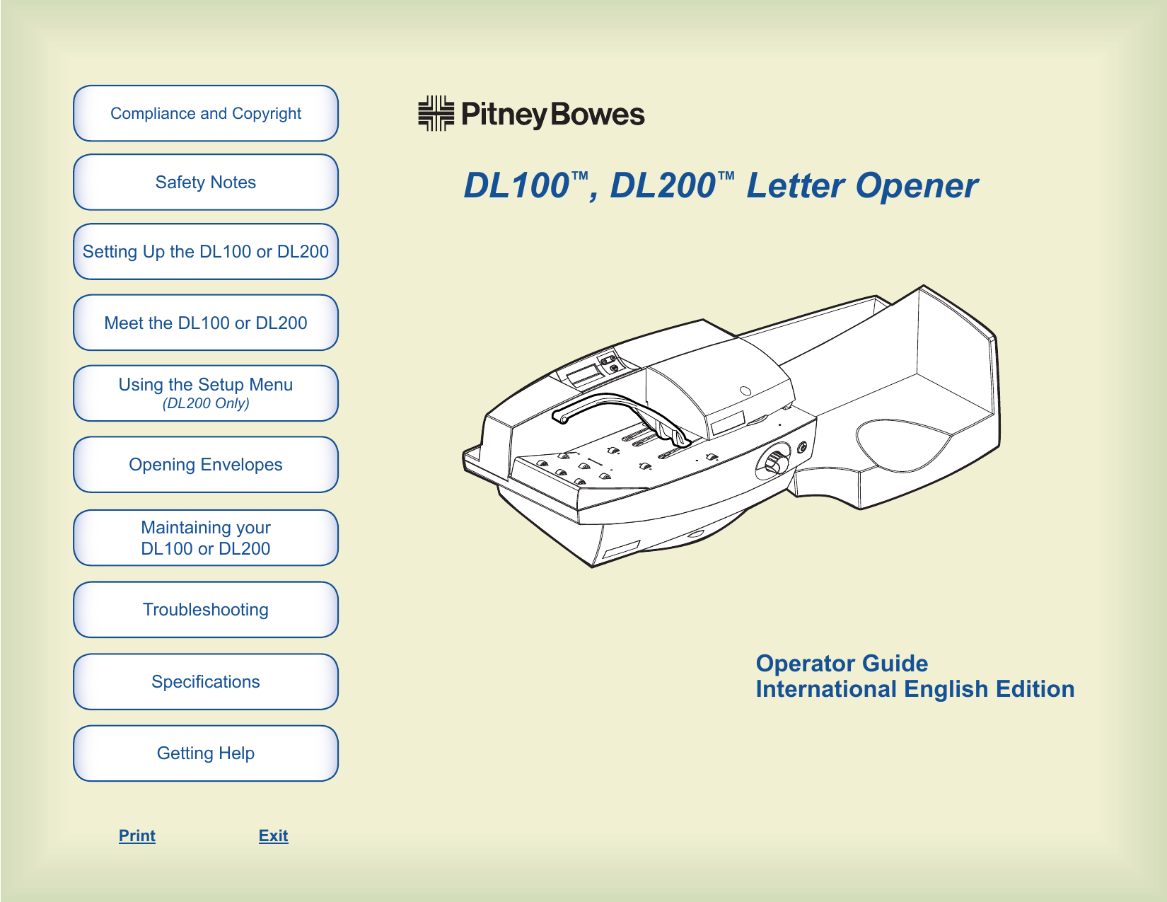 Pitney Bowes DL50™, DL100™, DL200™ Letter Openers Operator Guide Manualzz