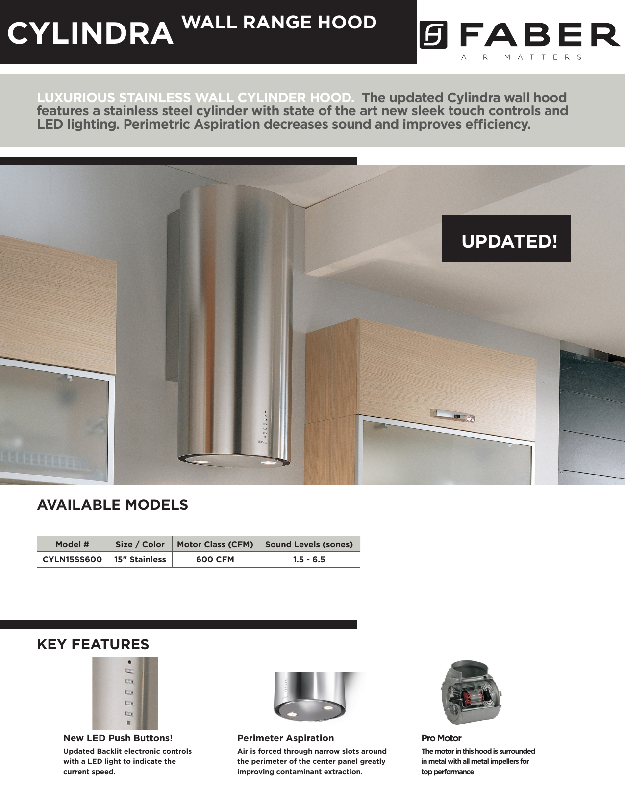 Faber Cylrindra 15 SS 600 Luxurious stainless wall cylinder hood