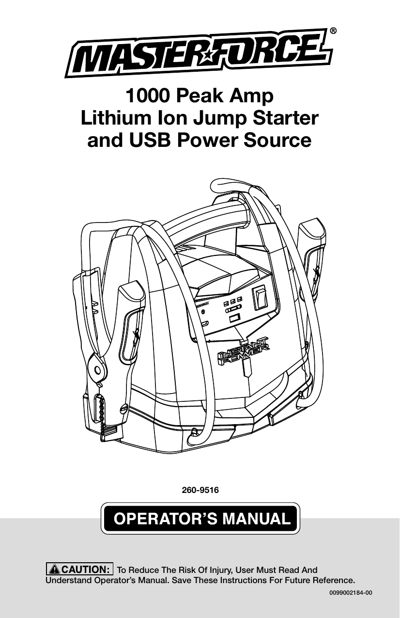 Schumacher Masterforce 260-9516 1000 Peak Amp Lithium Ion Jump Starter