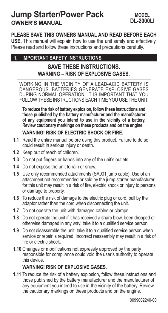 Duralast jump start manual