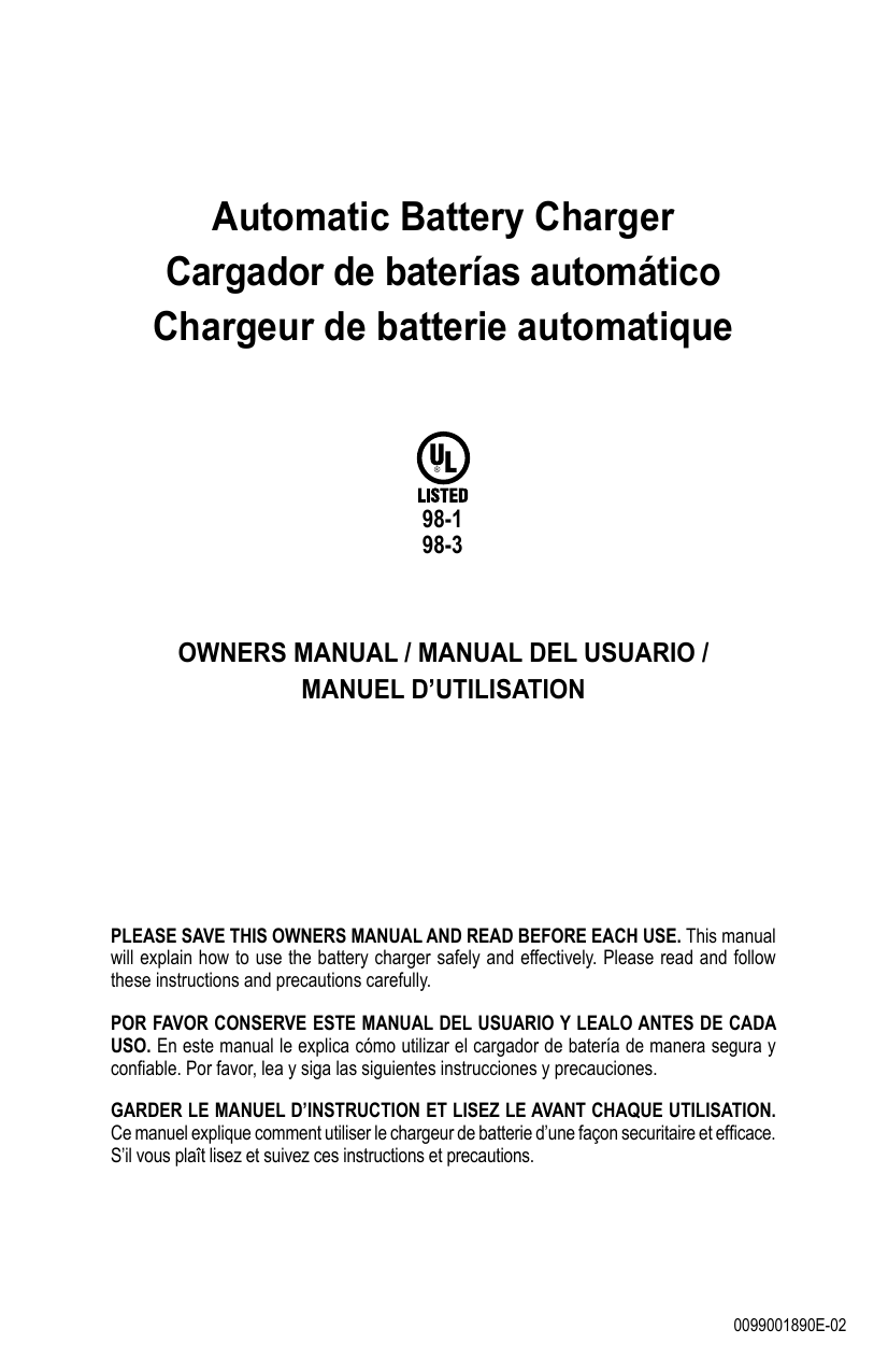 Schumacher FR01237 Automatic Battery Charger SC1305 Automatic Battery