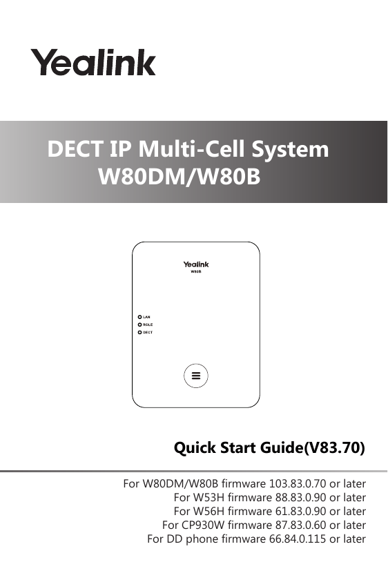 Yealink Yealink Dect Ip Multi Cell System W80dm W80b En De Es Fr Quick Start Guide Manualzz