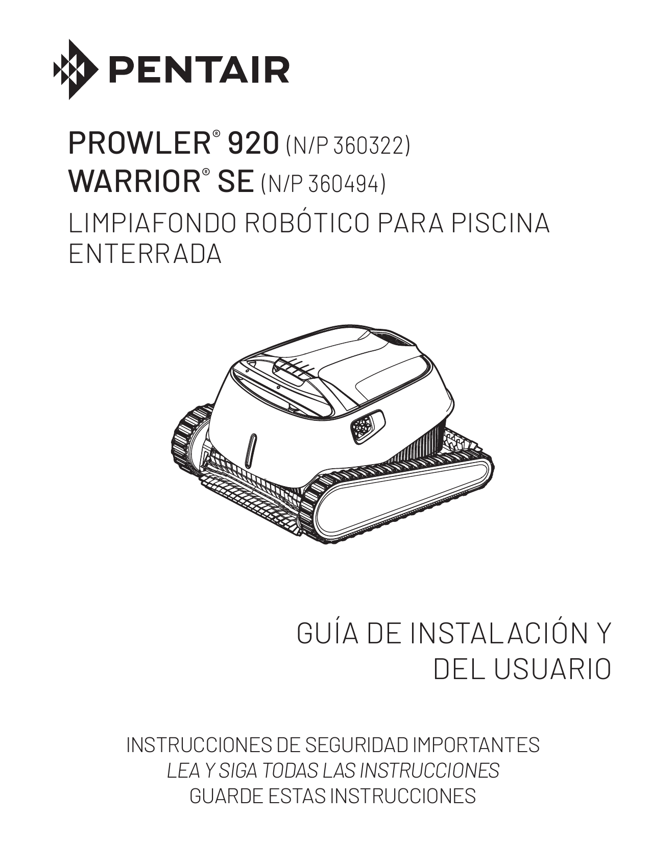 Pentair Prowler 920 Inground Robotic Pool Cleaner Owner's manual | Manualzz