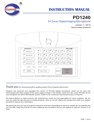 Amperes PD1240 24 Zone Soft Touch Paging Microphone Instruction manual | Manualzz