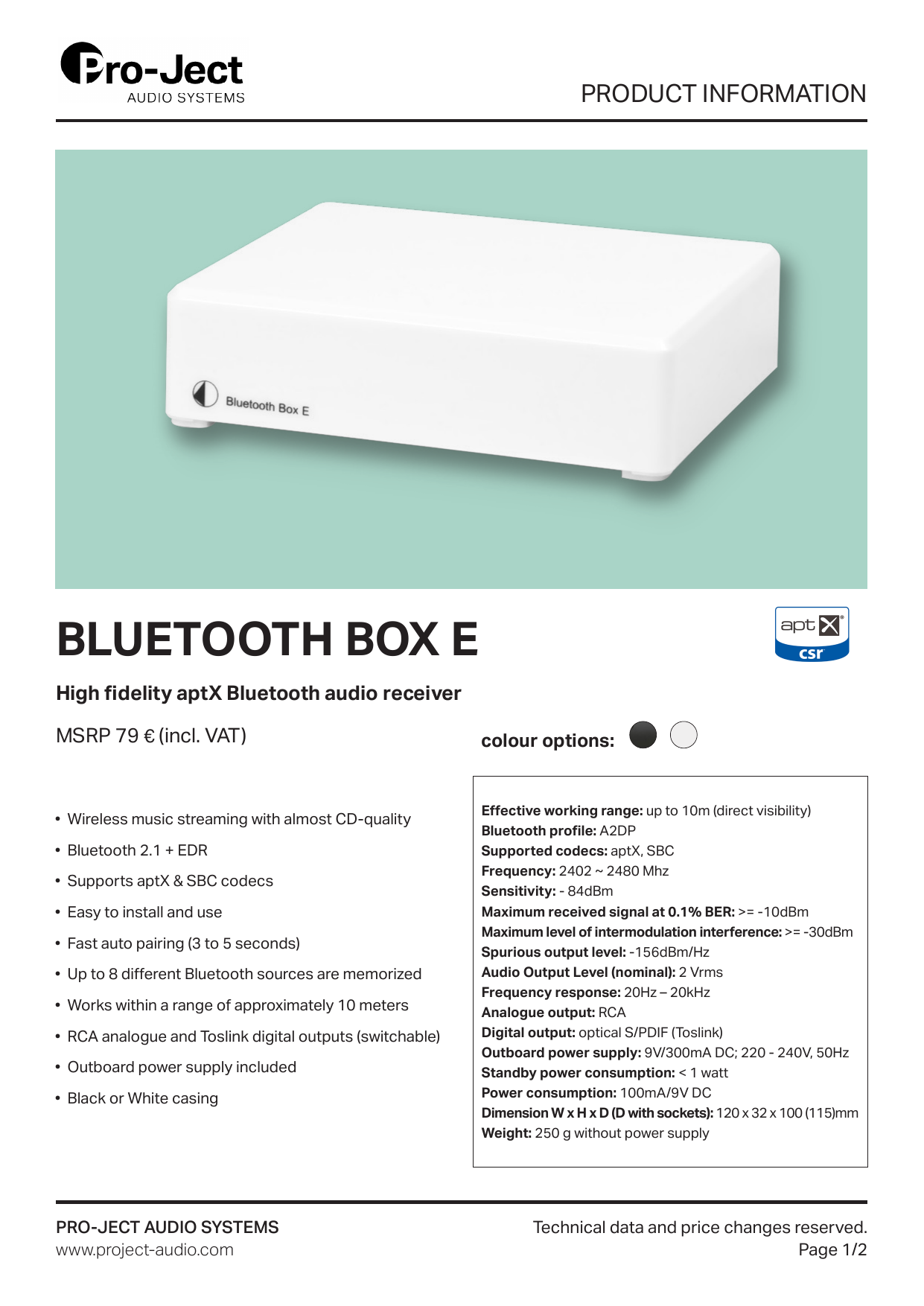 Pro-Ject Bluetooth Box E Weiss 