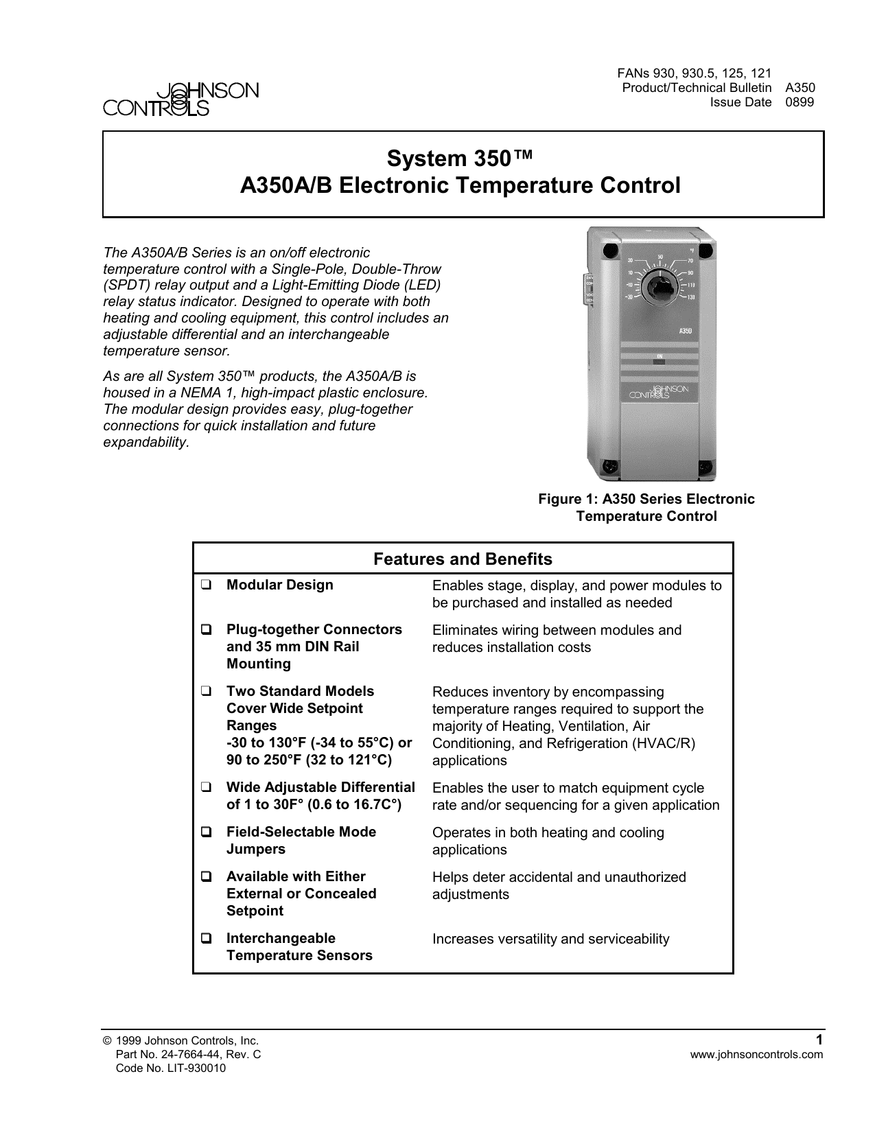 Johnson Controls System 350 A350A User manual Manualzz