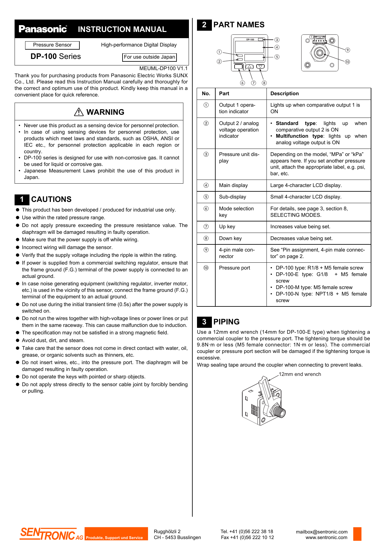 Panasonic Dp 100 Series Instruction Manual Manualzz