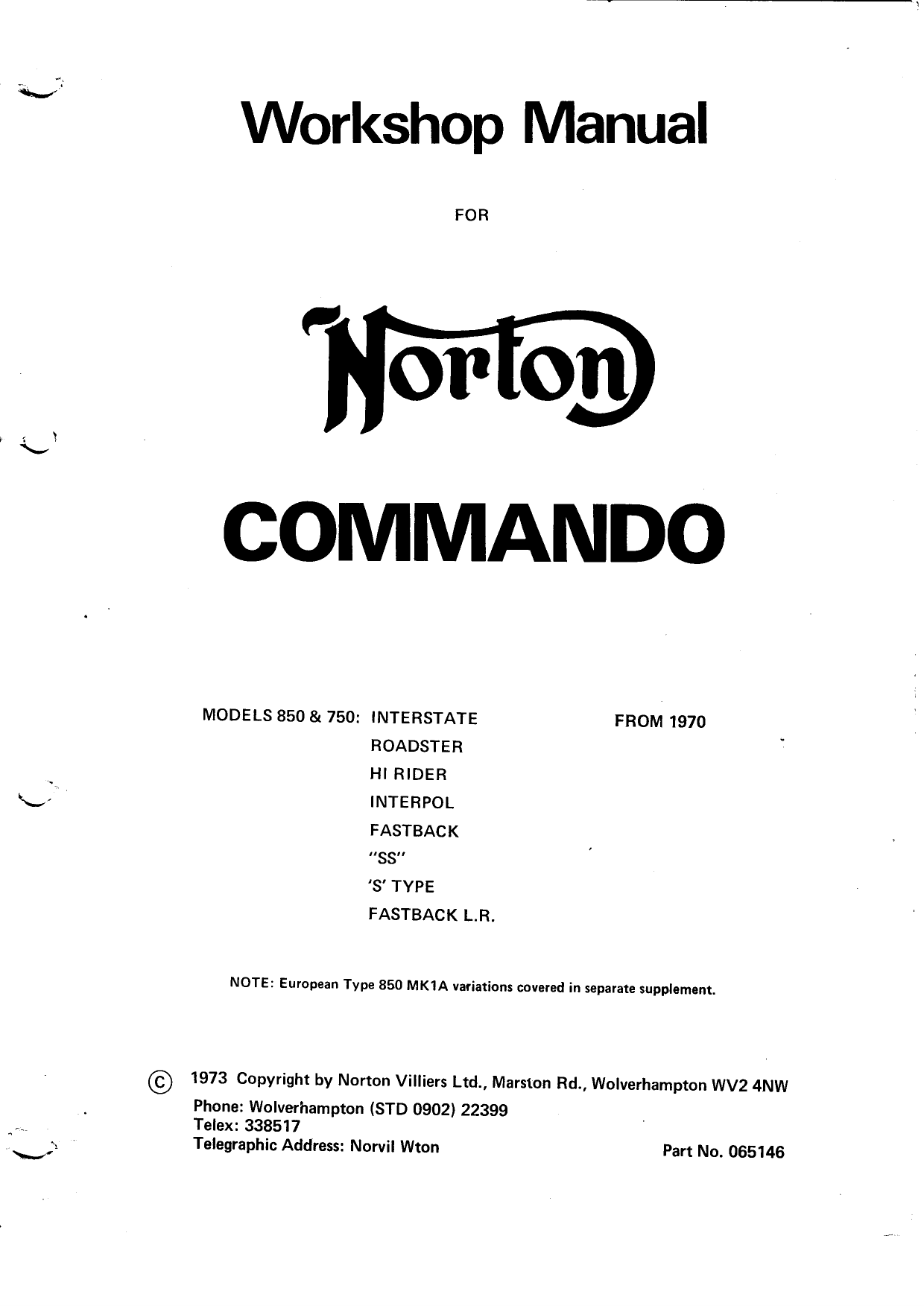 Norton 750 Commando S Roadster Riders Owners Manual Book  N3