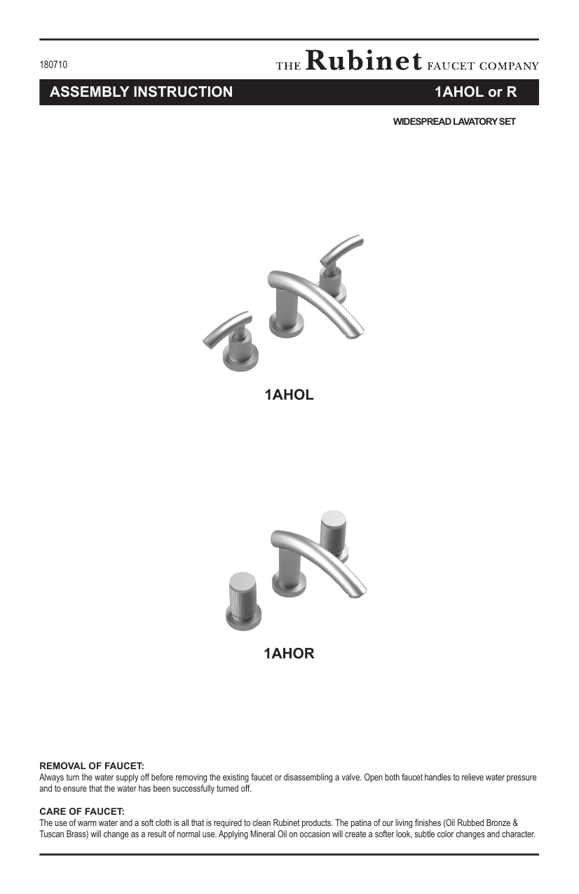 Rubinet Faucet Company 1arvlpnmb Raven Widespread Bathroom Sink Faucet Installation Manual Manualzz