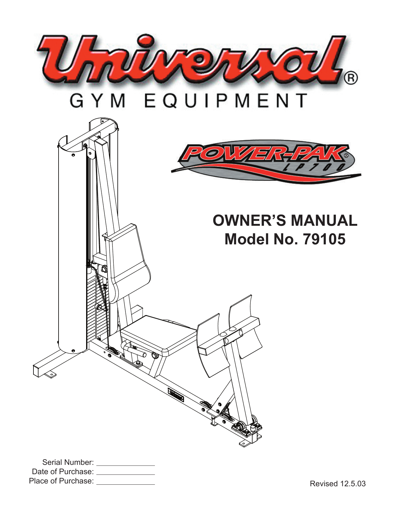 Universal Gym Equipment Power Pak LP700 Owner's Manual Manualzz