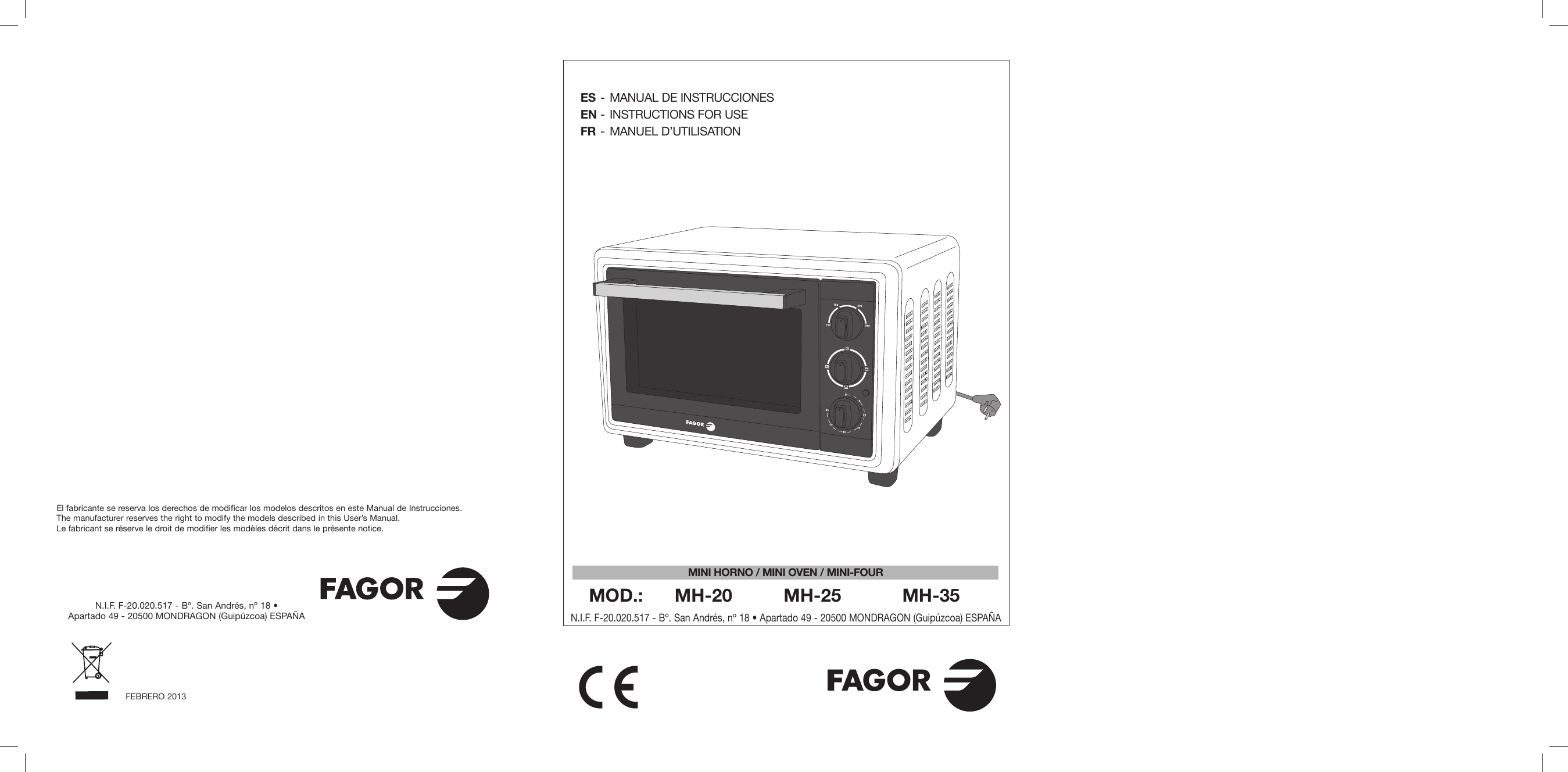 Fagor MH-25, MH-35, MH-20 El manual del propietario | Manualzz