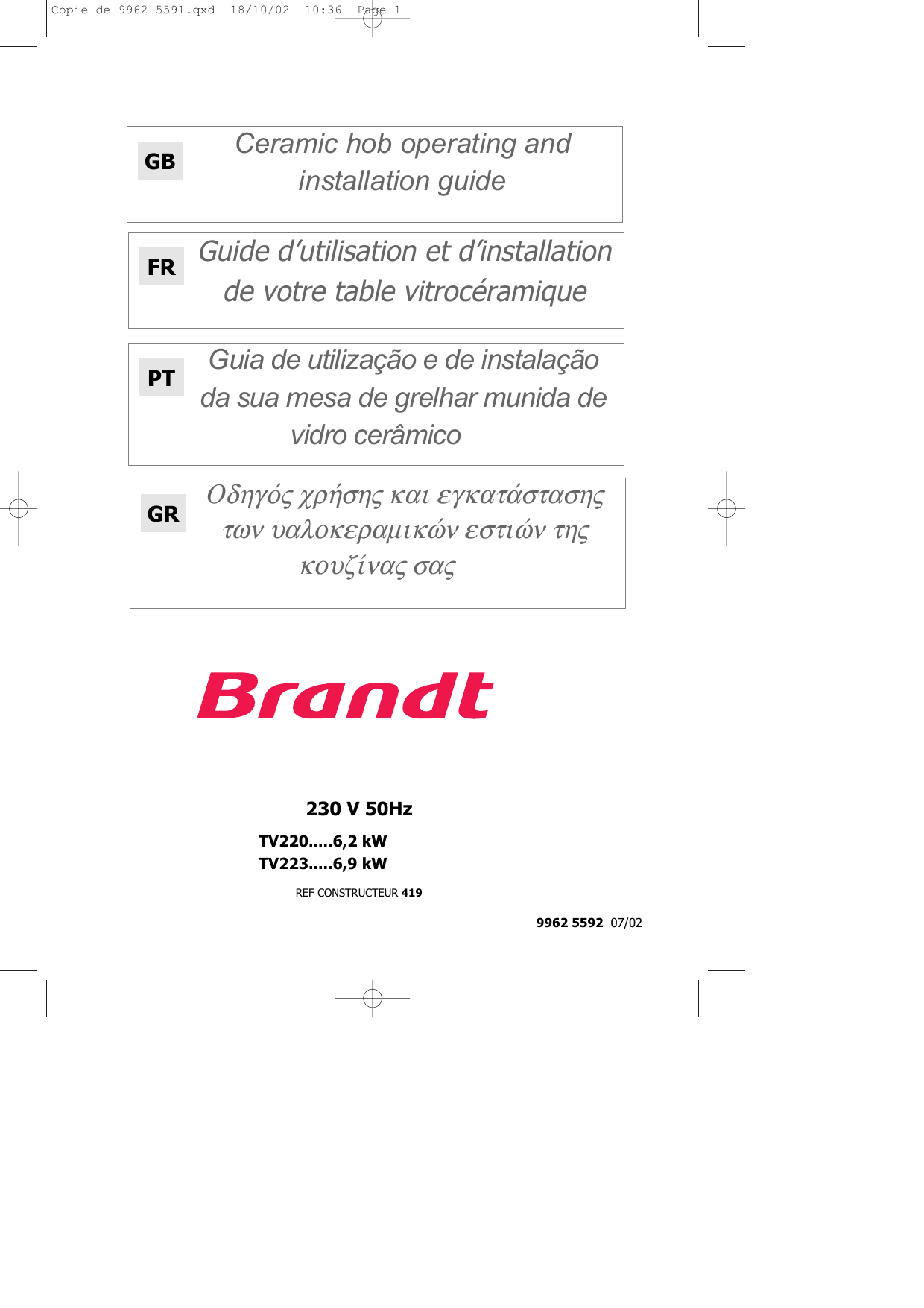 Groupe Brandt Tv2bs1 Tv2xs1 Owner S Manual Manualzz