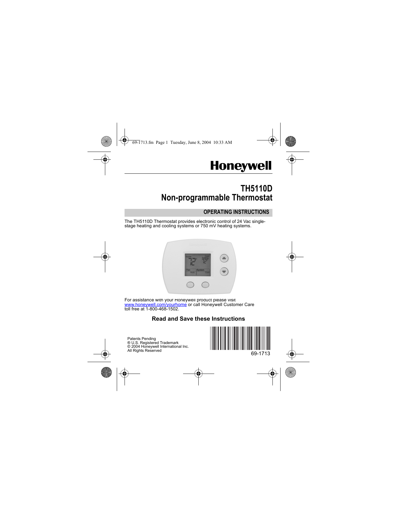 Honeywell TH5110D Thermostat Owner's Manual Manualzz