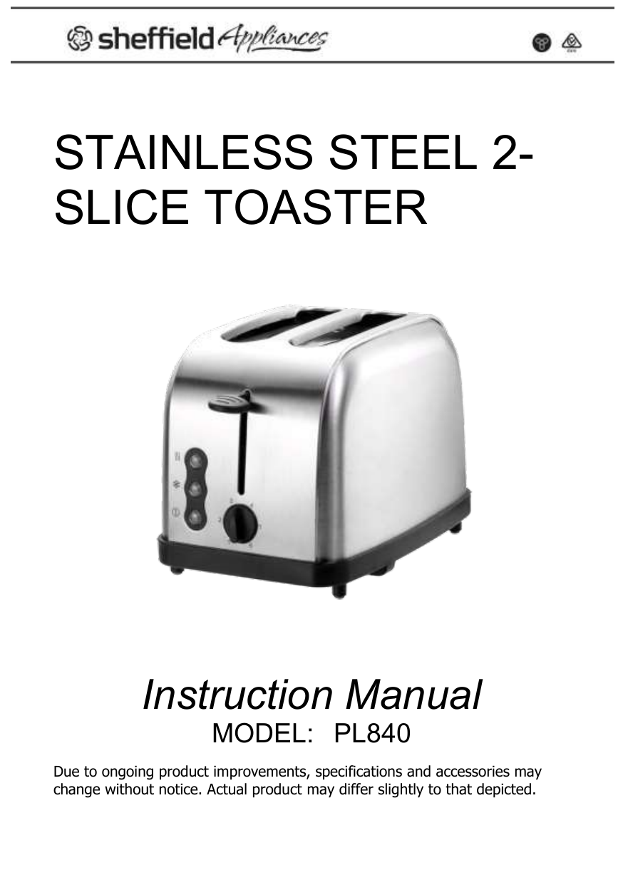Sheffield PL840 2 Slice SS Toaster Instruction Manual Manualzz