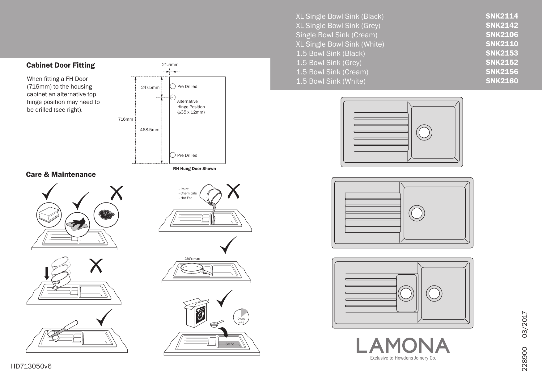 Lamona SNK2110 Single Bowl Inset Granite Composite White Kitchen Sink