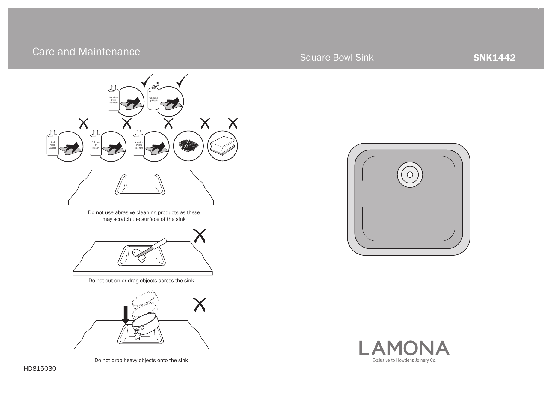 Lamona SNK1442 Square Single Bowl Inset Stainless Steel Kitchen Sink