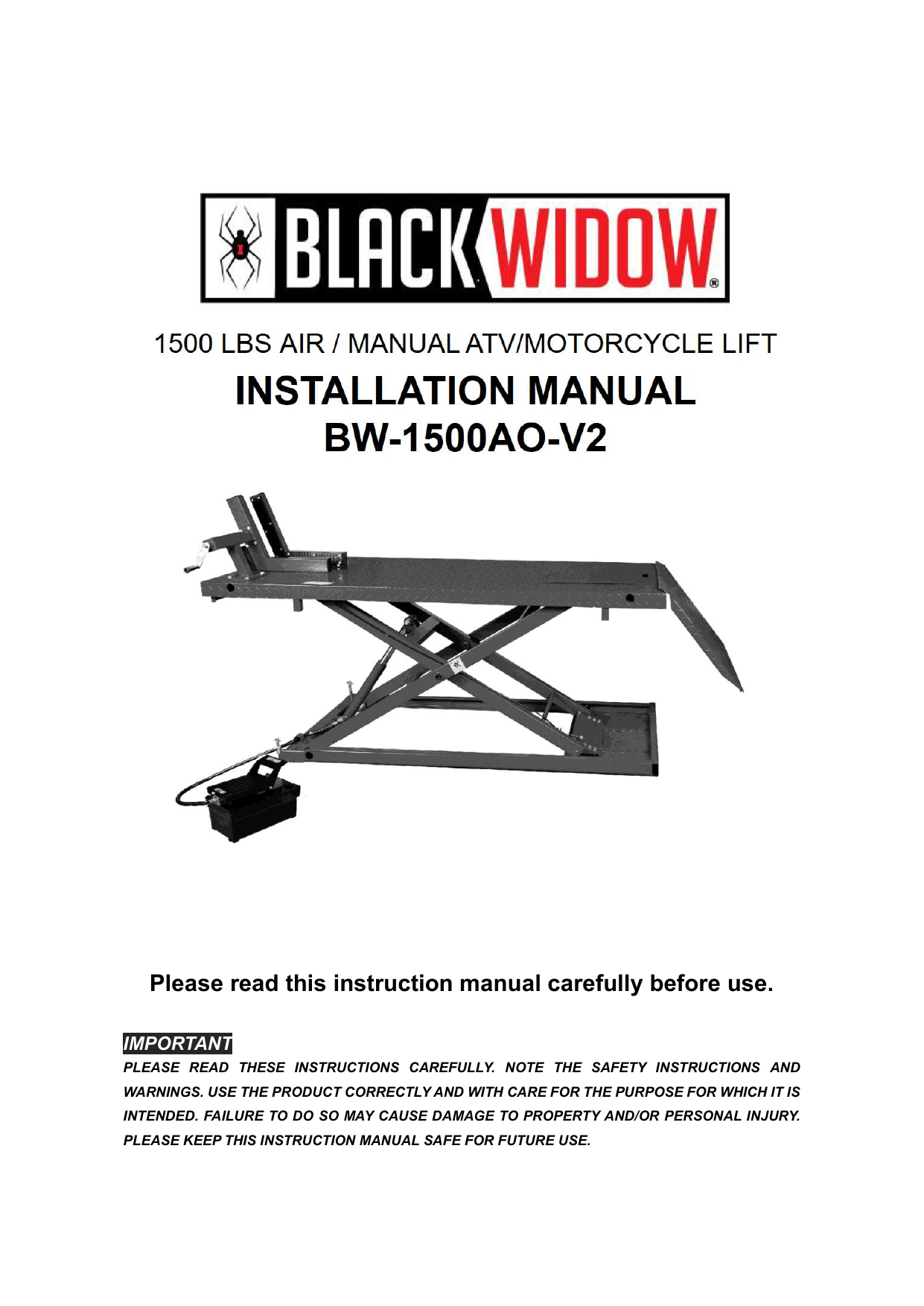 Black Widow BW-1500AO-V2-MC Extra Wide Air/Hydraulic ...