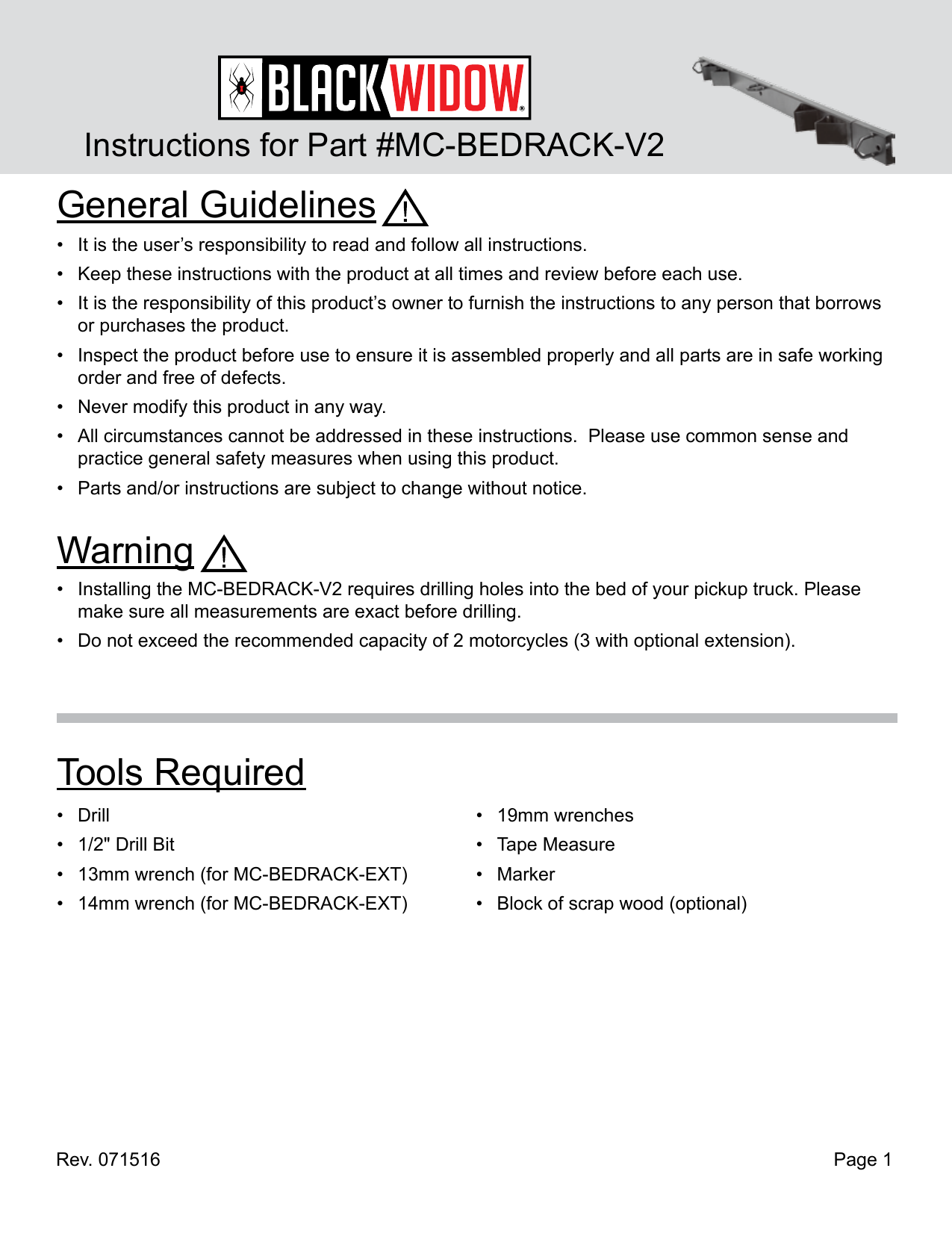 apex bed rack on Black Widow Mc Bedrack Ext V2 User Manual Manualzz