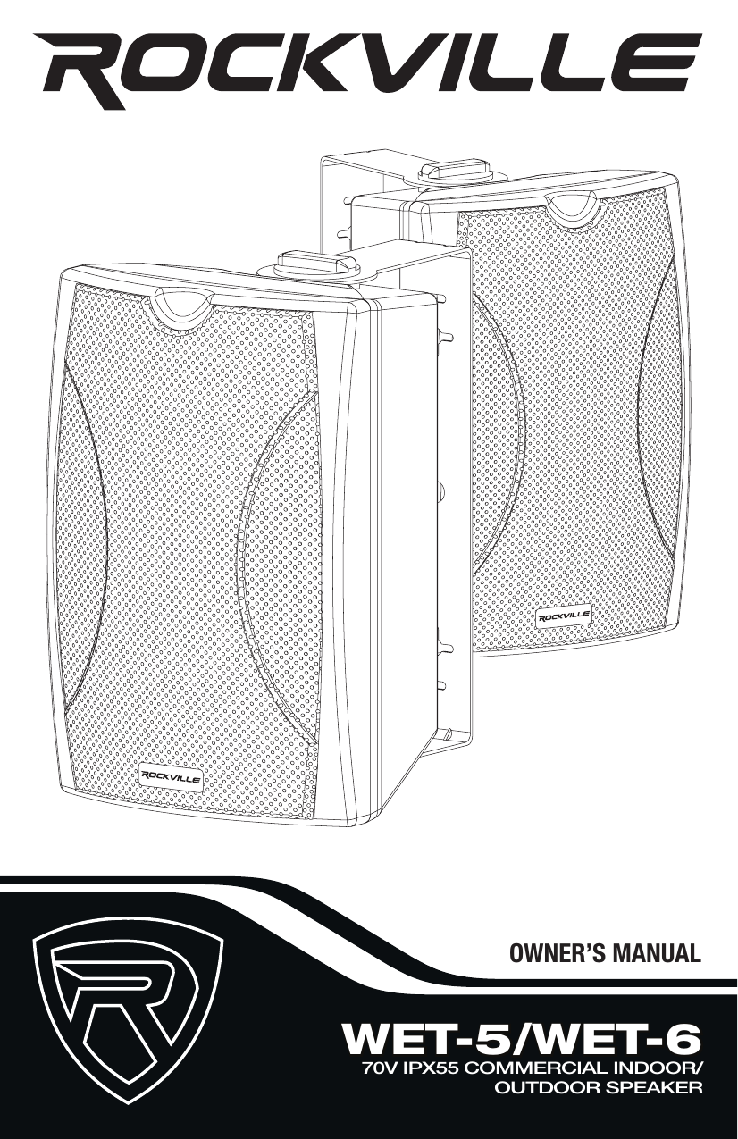 WET-6B Black Rockville 70V 6.5 IPX55 Commercial Indoor/Outdoor Wall Speaker 