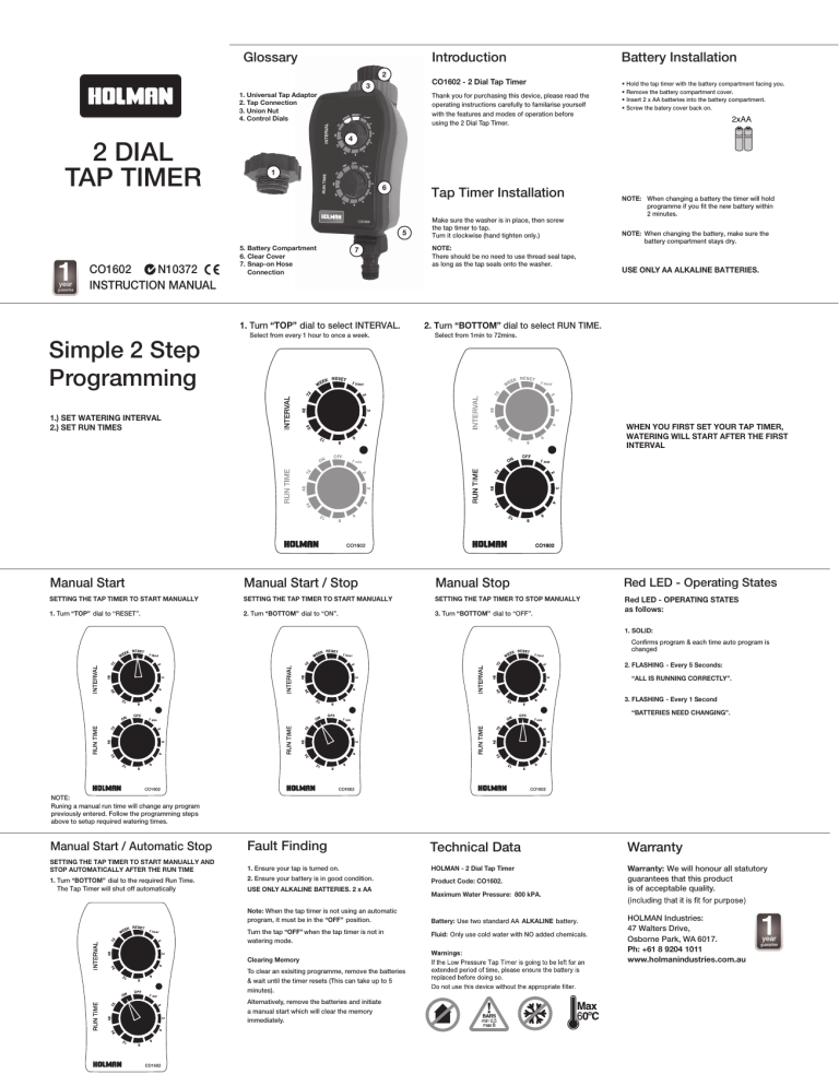 Holman CO1602 Instruction manual Manualzz