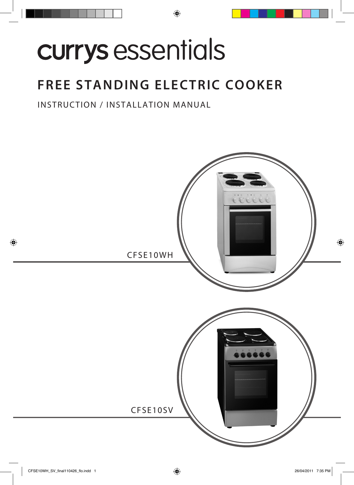 CURRYS ESSENTIALS CFSE10SV SILVER ELECTRIC 50CM COOKER Manual Manualzz