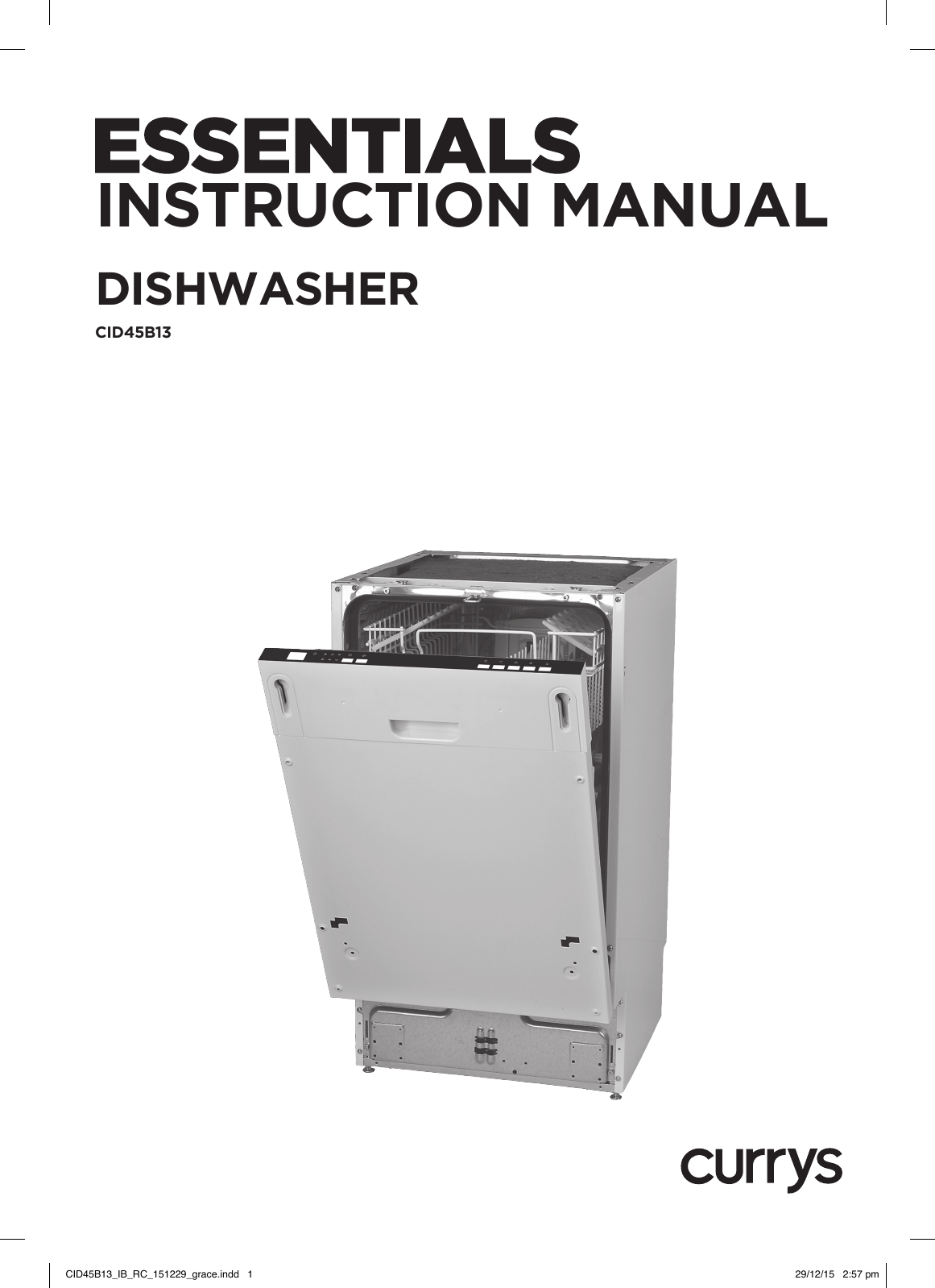 CURRYS ESSENTIALS CID45B13 Slimline Dishwasher Manual Manualzz