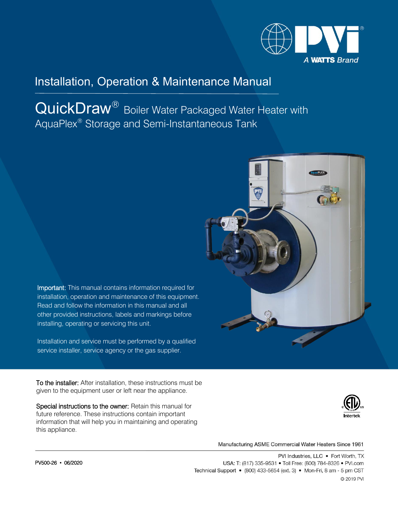 PVI QuickDraw WatertoWater Storage Installation guide Manualzz