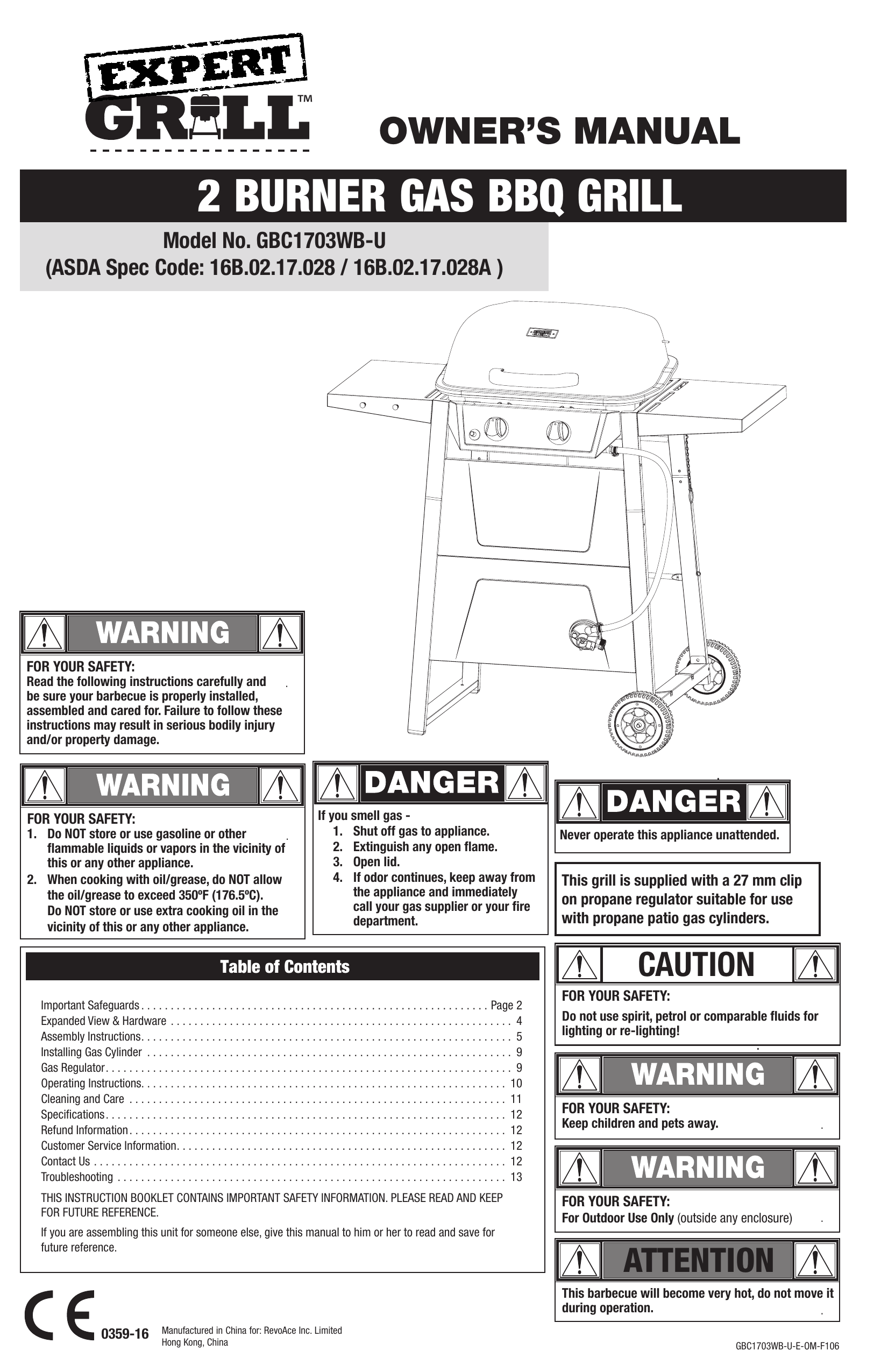 EXPERT GRILL GBC1703WBU, GBC1716WU, GBC1849WU Owner's Manual Manualzz