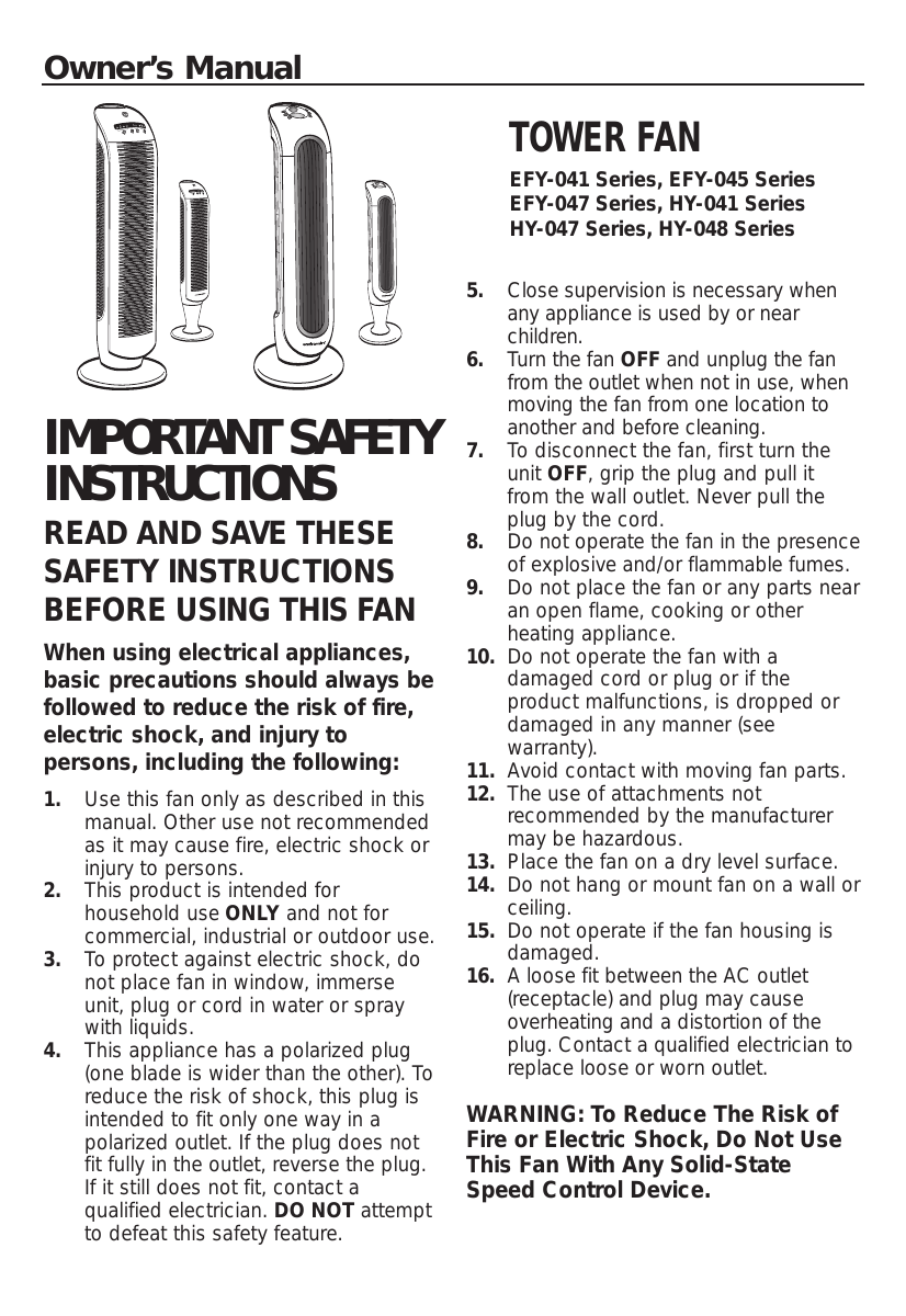 Oscillating Tower Fan 
