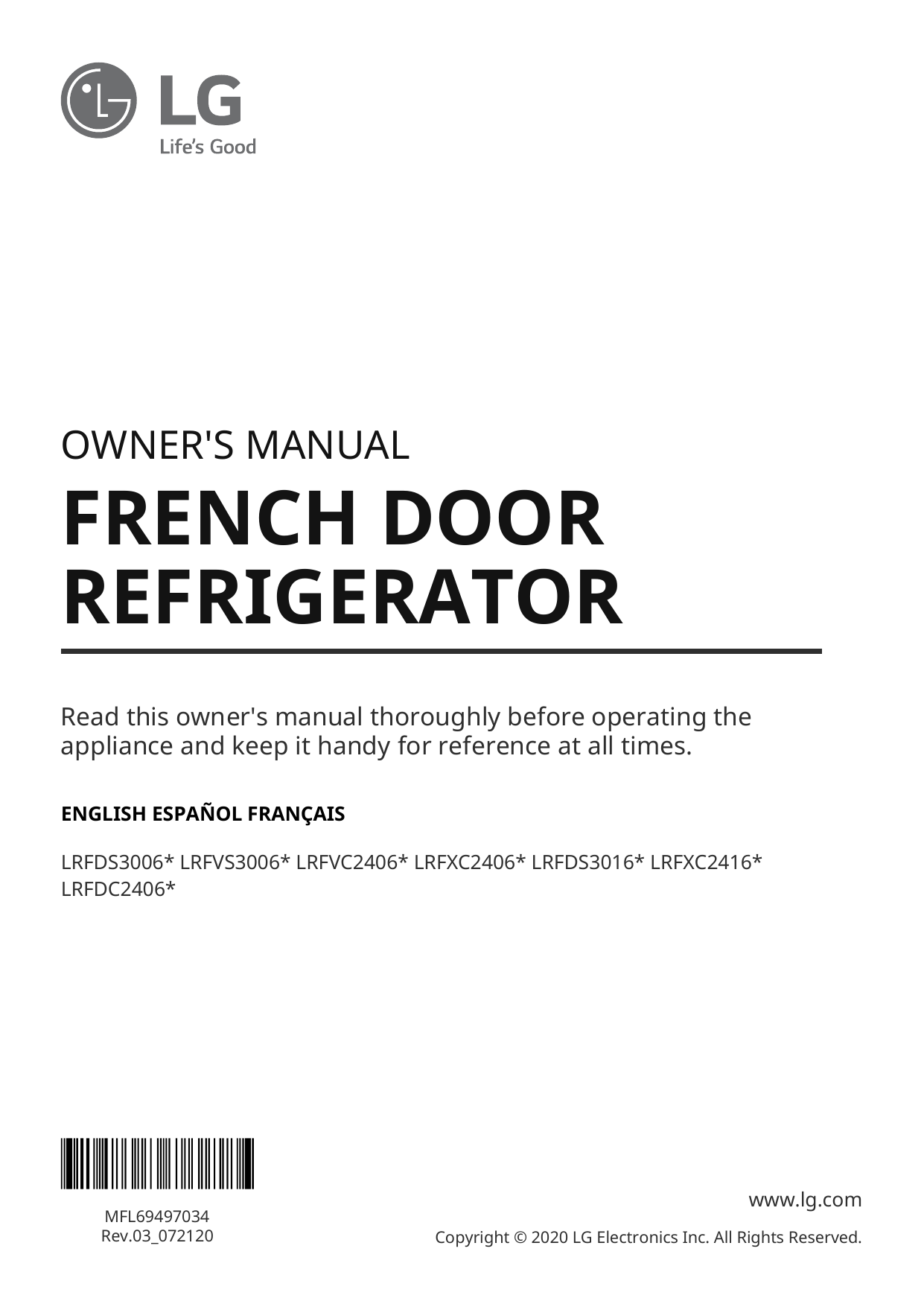 Lg Lrfds3016m Lrfvc2406d Lrfvs3006s Lrfvs3006d Lrfds3016s Lrfvc2406s Owner S Manual Manualzz