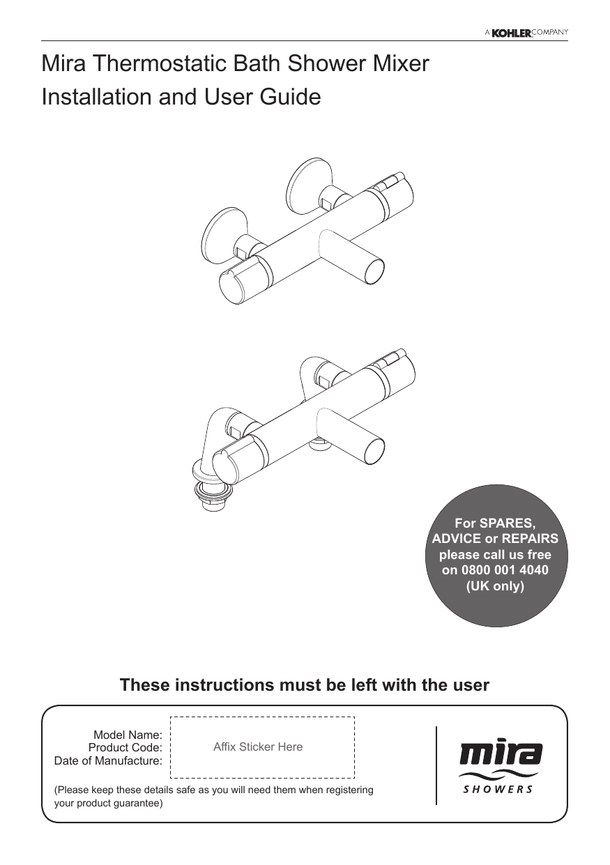 Mira Atom Erd Thermostatic Bar Diverter Mixer Shower Manual ...