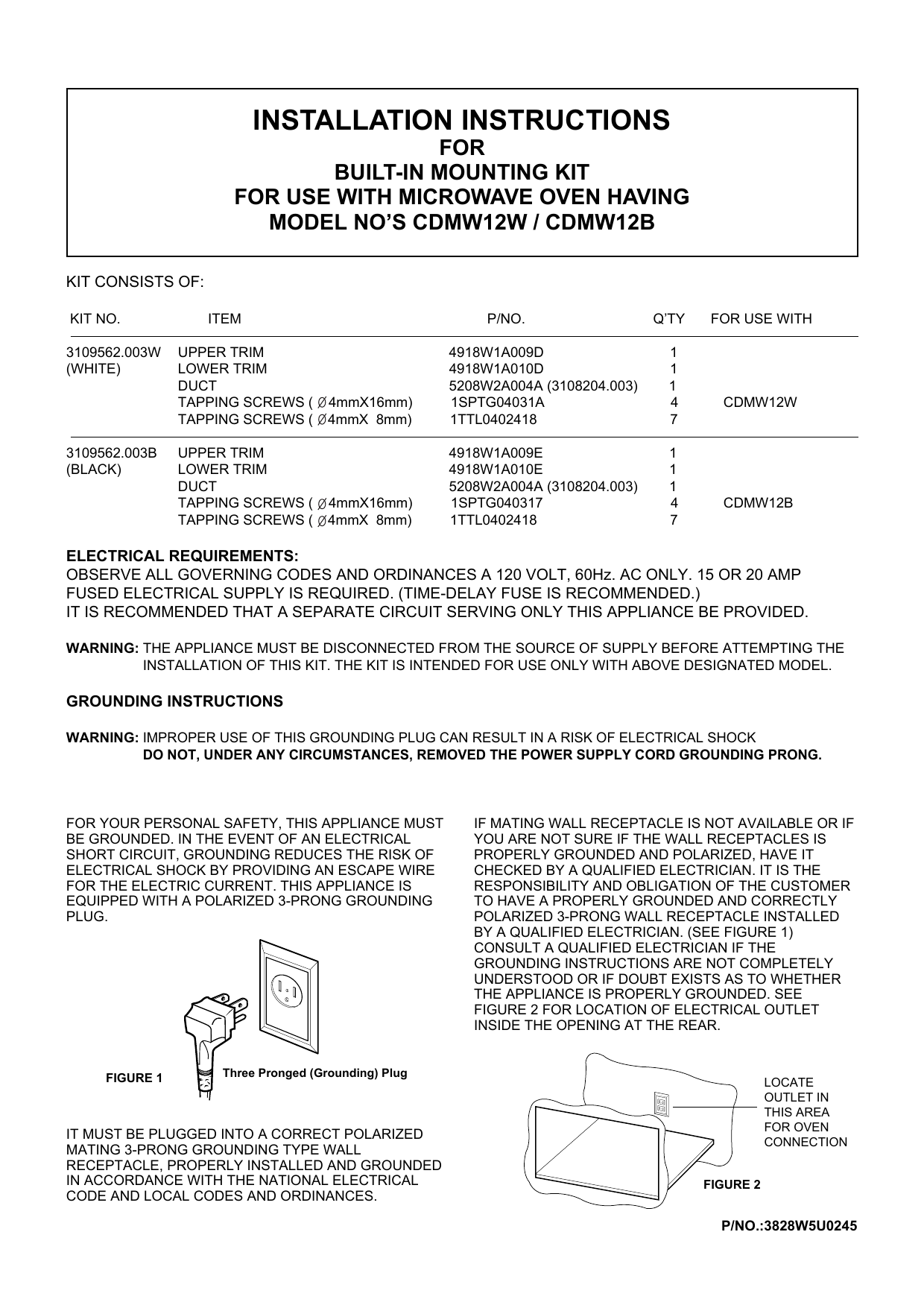 Dometic BUILT-IN MOUNTING KIT (for CDMW12W and CDMW12B Microwaves ...