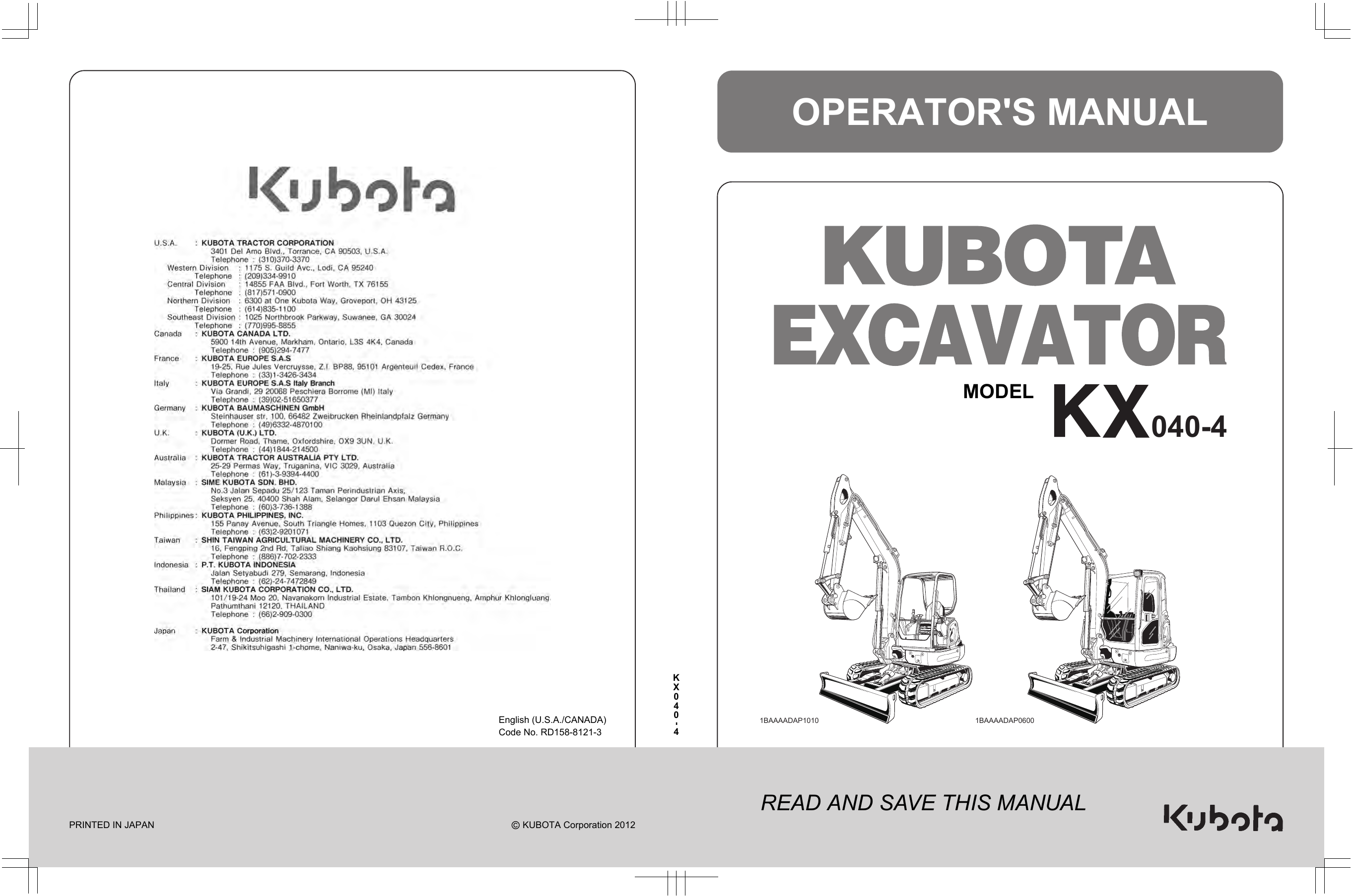 Kubota KX040-4, KX057-4, U55-4 Operator's Manual | Manualzz