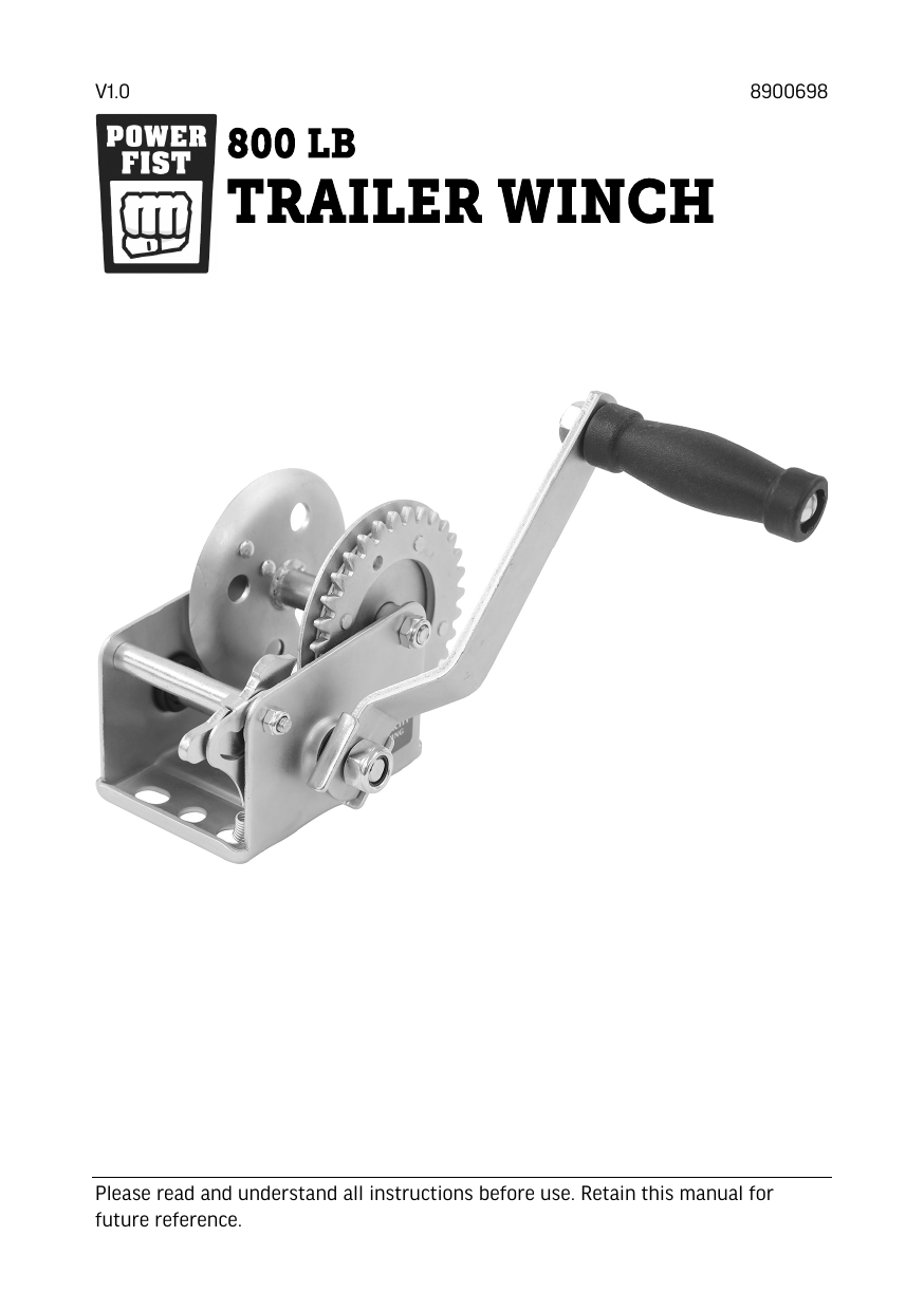 Power Fist 8900698 800 lb Reversible Hand Winch Owner's Manual Manualzz