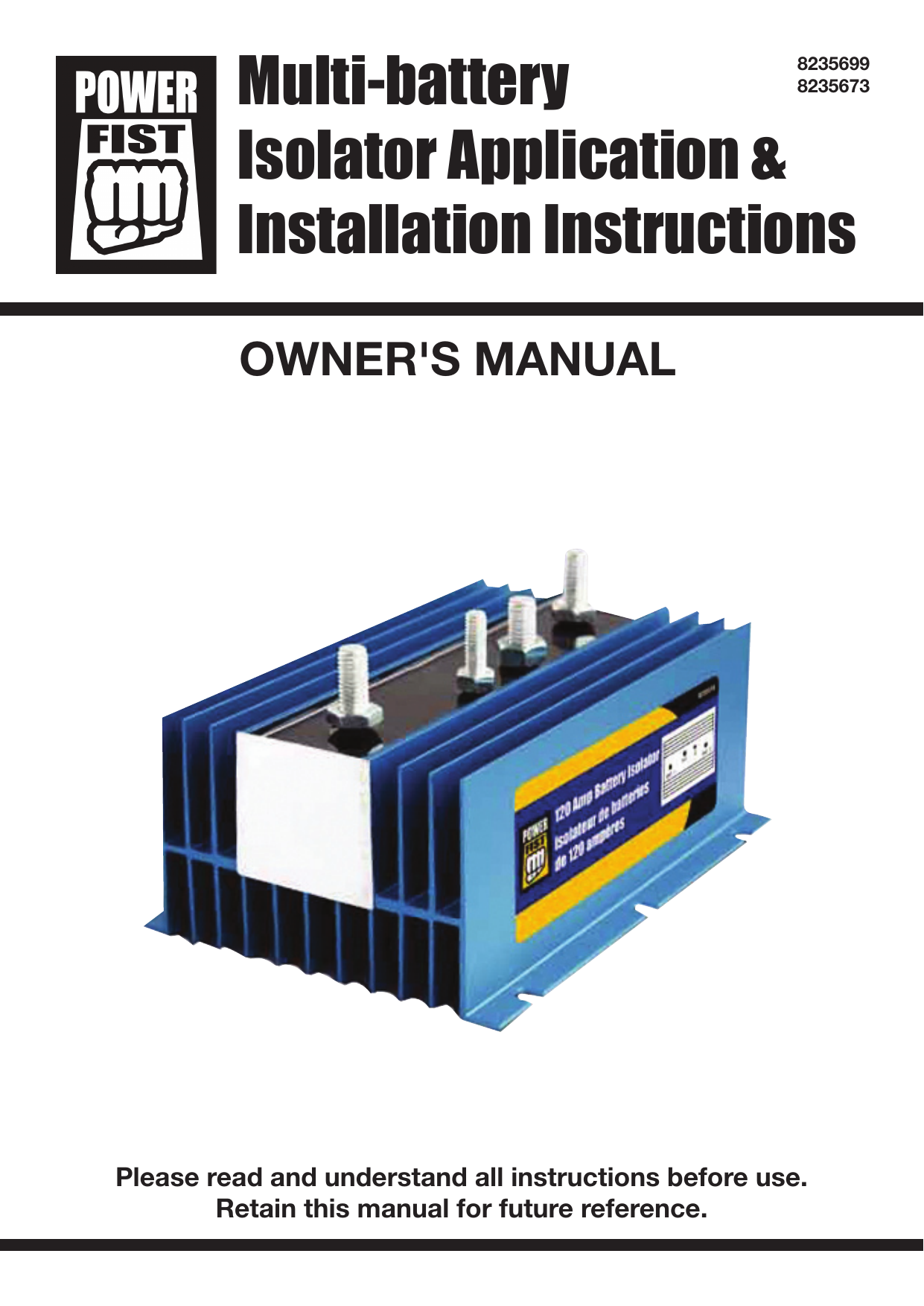 Power Fist 8235673 90A DualBattery Isolator Owner's Manual Manualzz