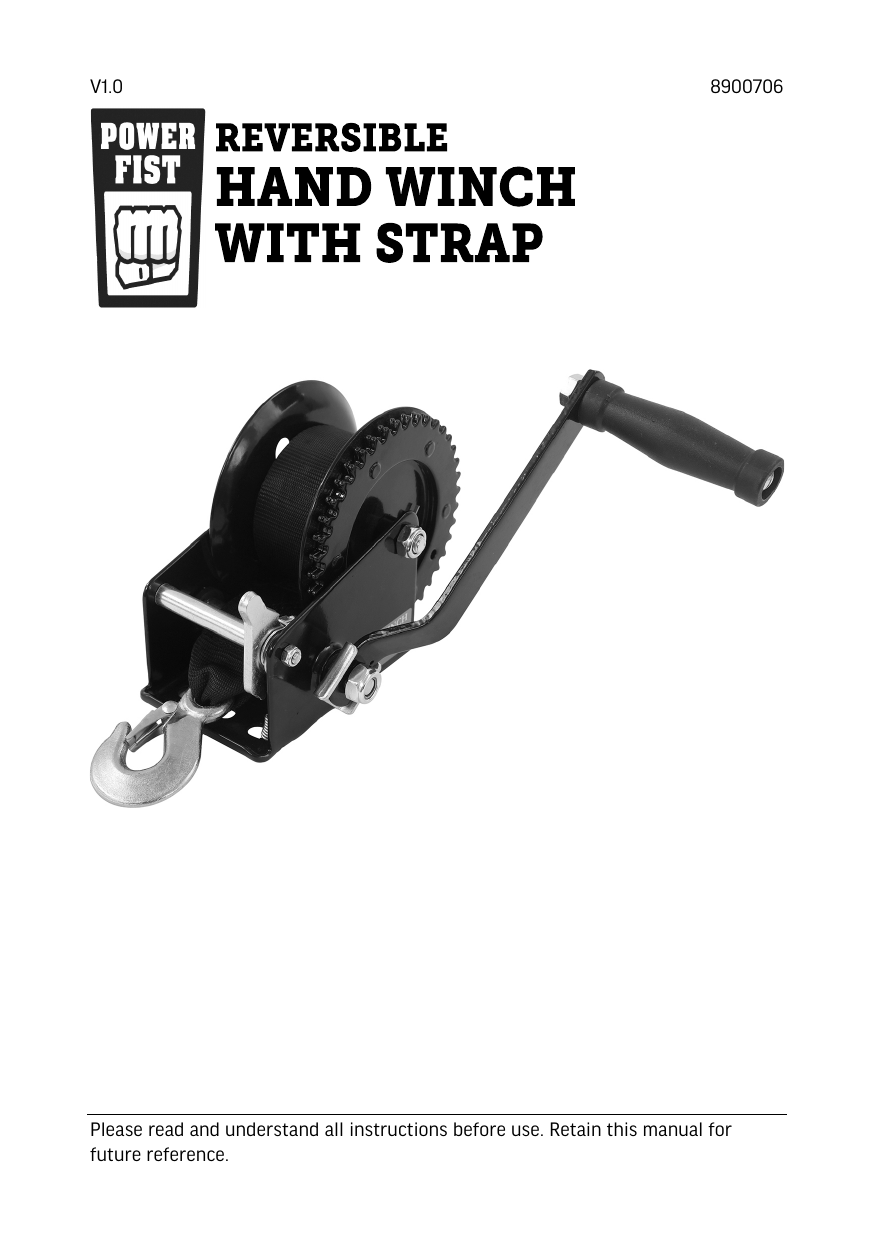 Power Fist 8900706 1,000 lb Reversible Hand Winch Owner's Manual Manualzz