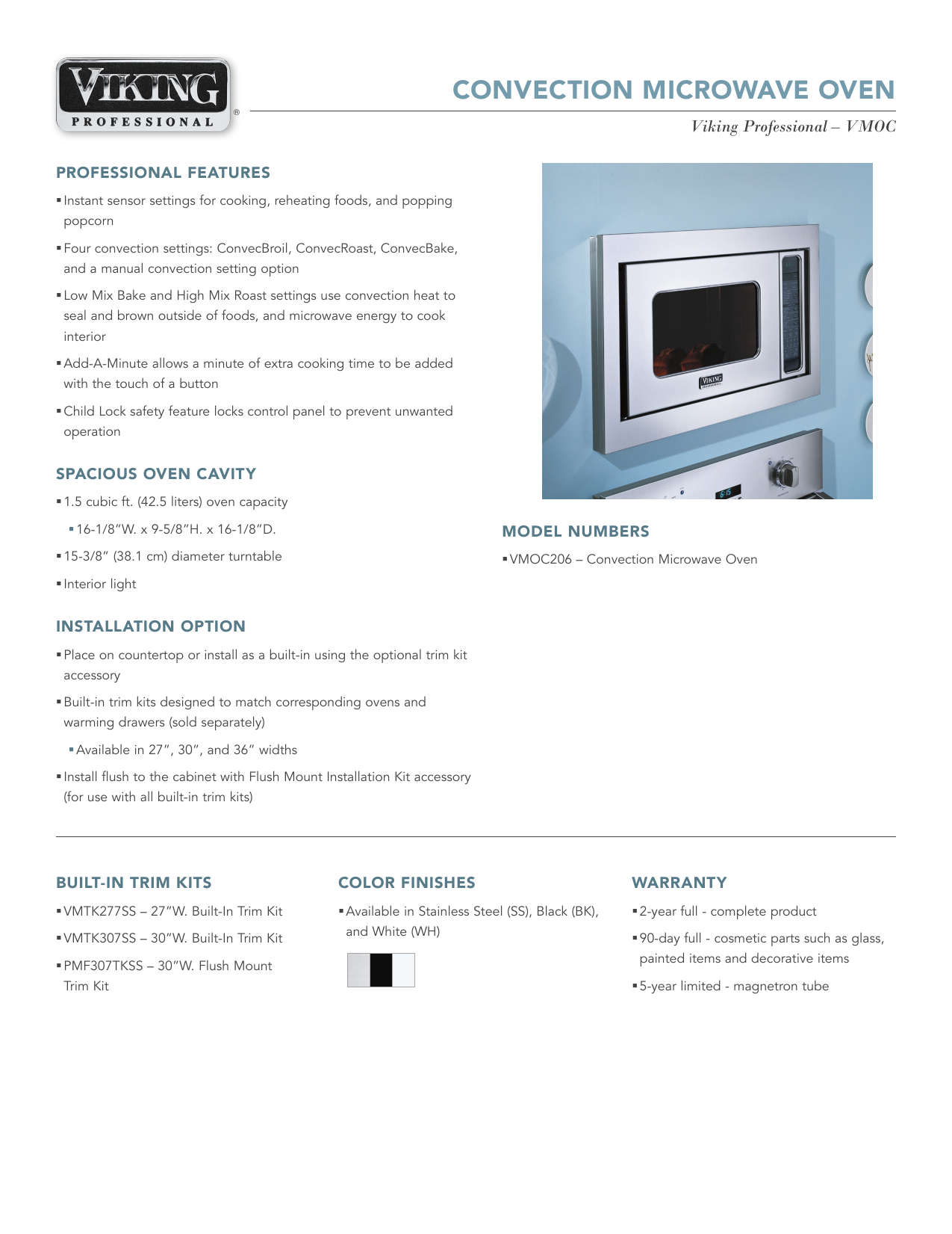 Viking Range VMOC Convection Microwave Oven Specifications Sheet Manualzz